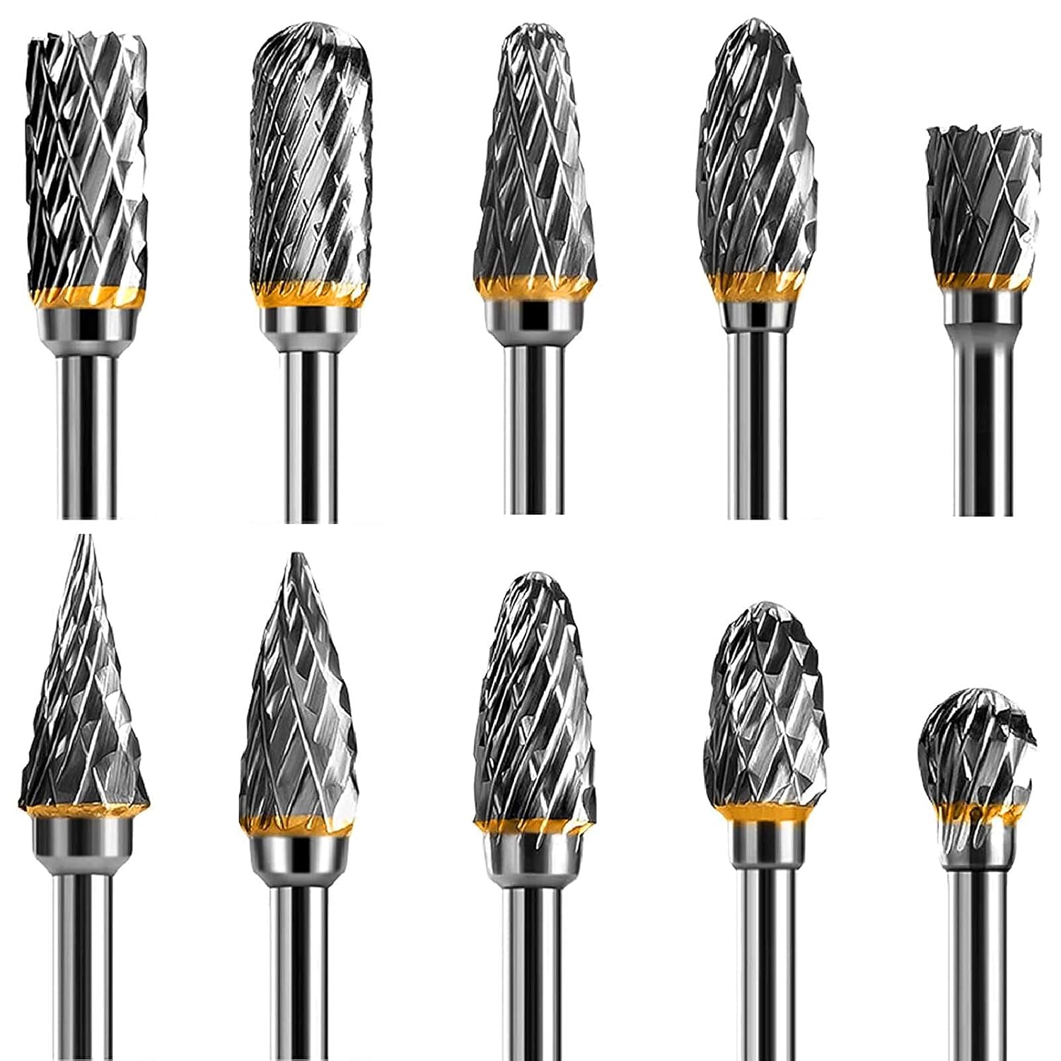 Doppelter Wolfram-vergaser-rotationsmaschinensatz, 10-teilig, 1/8-zoll-schaft, Passend Für Rotationswerkzeuge Zum Holzschnitzen, Metallpolieren, Gravieren Und Bohren.