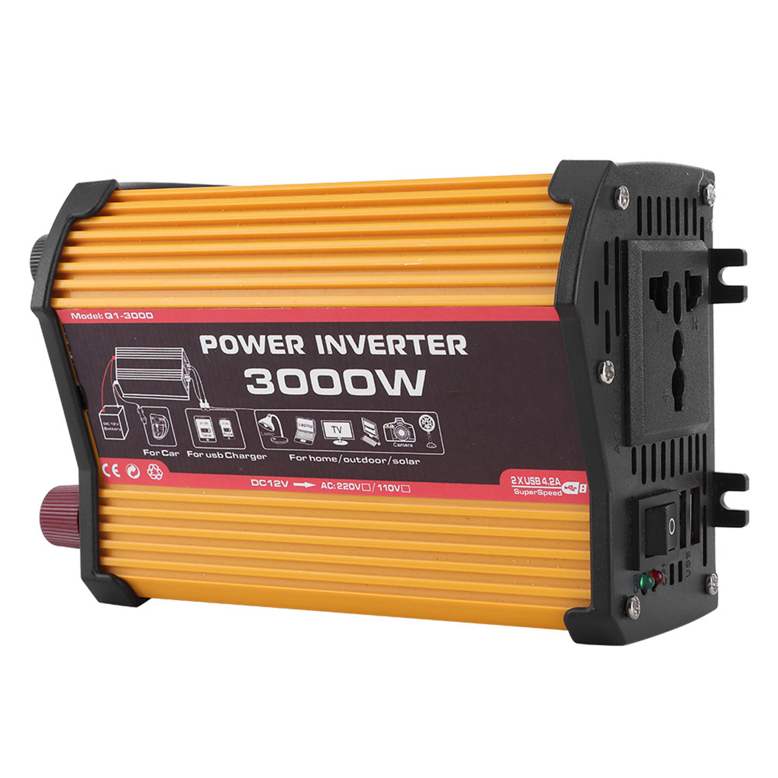 Kfz-wechselrichter Mit Zwei Usb-anschlüssen, 300 W, Auto-stromwandler, Modifizierter Sinuswellenadapter