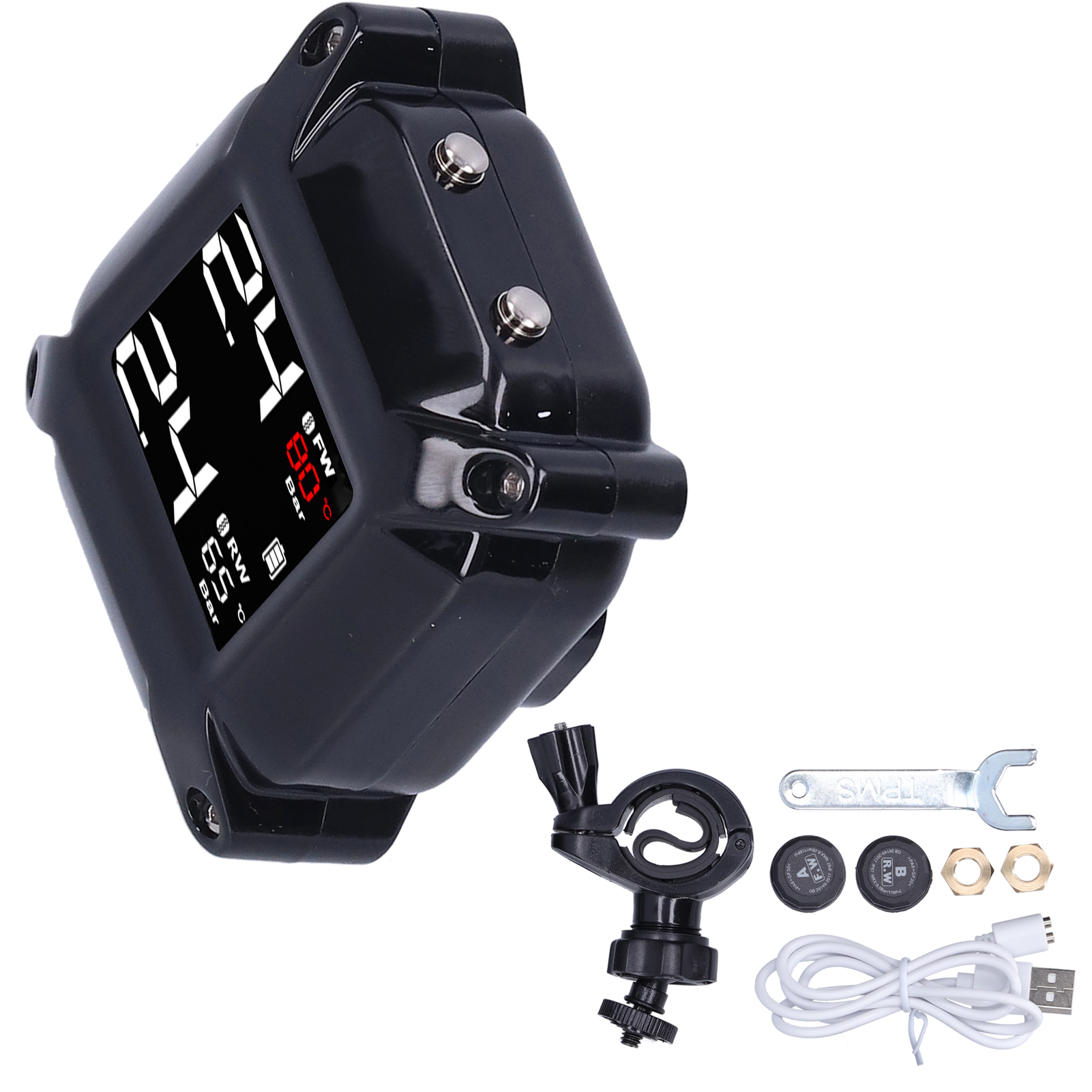 Universelles Reifendruckkontrollsystem Für Motorräder, Magnetische Usb-ladefunktion Mit Sensoren, Drahtloses Tpms, Präzise Alarmierung, Kompatibel Mit Allen Modellen.