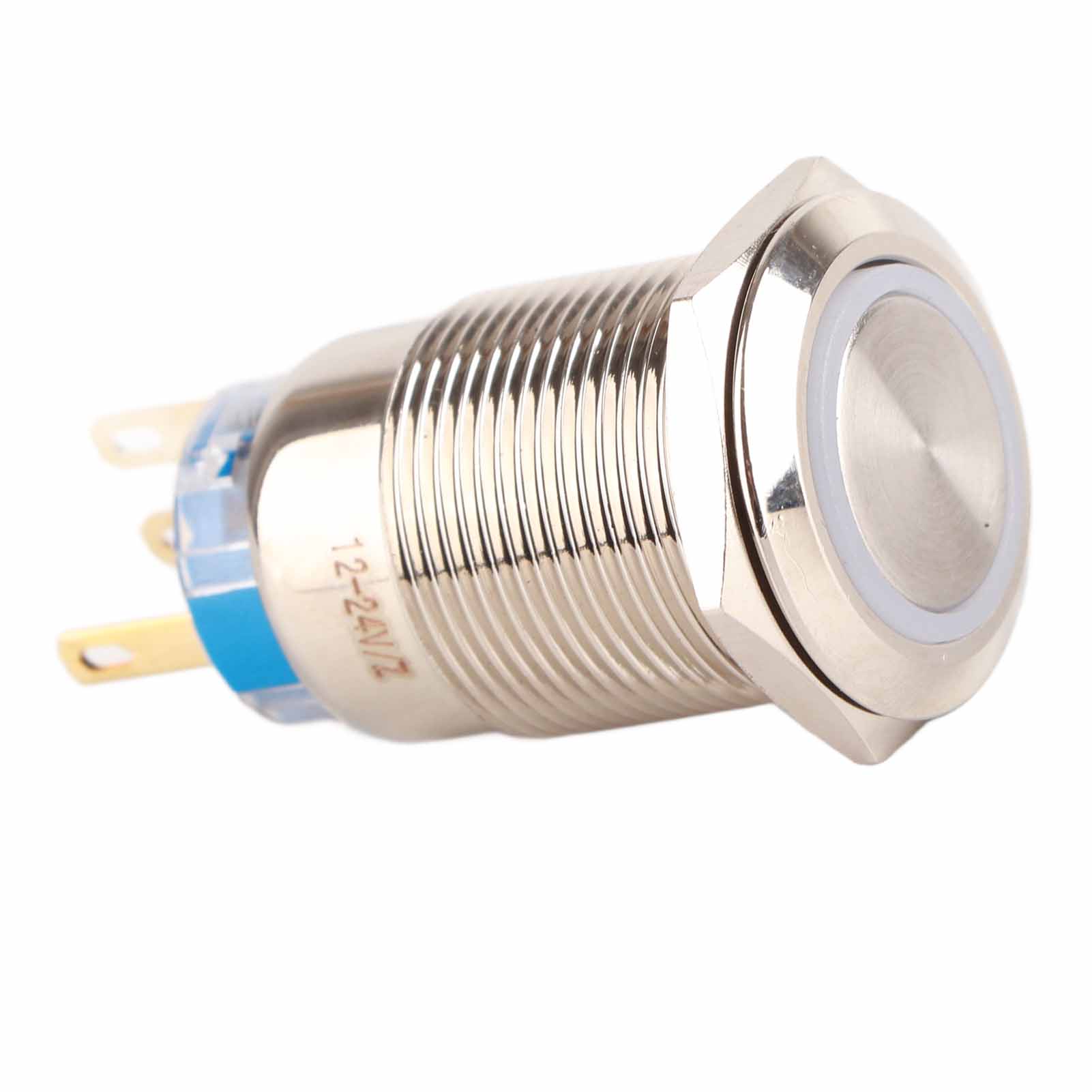 Wasserdichter 19-mm-drucktaster, Edelstahl, Selbstverriegelnd, Weiße Led, 12–24 V, Für Schalttafeln