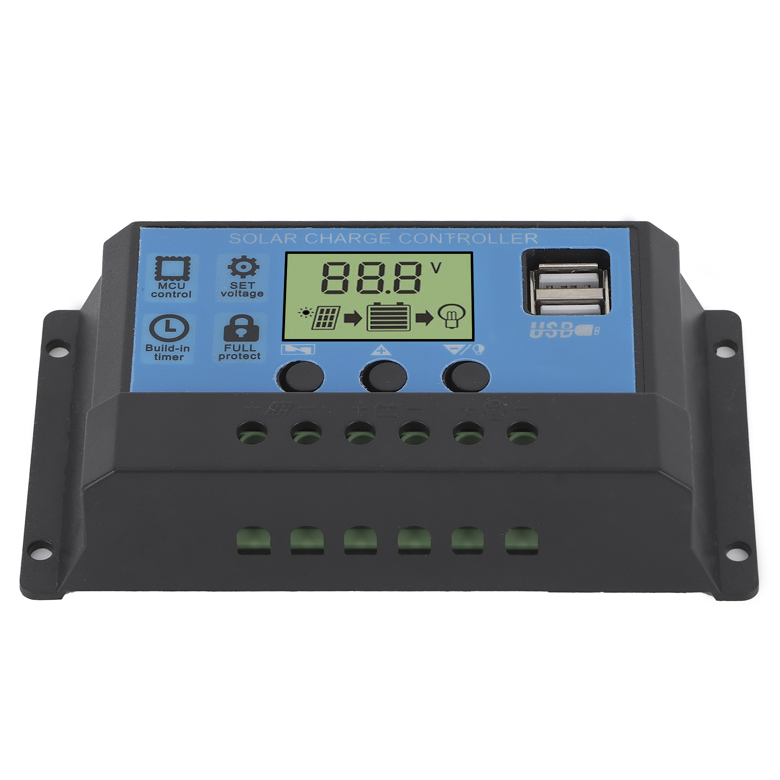 12v/24v 20a Pwm-solarladeregler Mit Lcd-bildschirm, Zwei Usb-ausgängen Und Entladeregler Für Haushalt, Industrie Und Auto