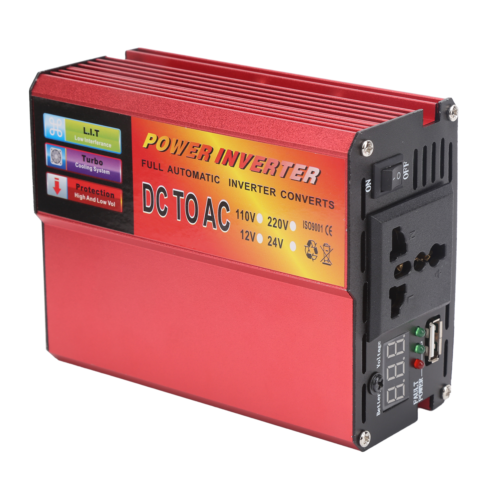 300-w-wechselrichter (12 V Auf 110 V) Mit Digitalem Lcd-display, Aluminiumgehäuse, Usb-handyladegerät, Kfz-stecker Und Leichter Legierung