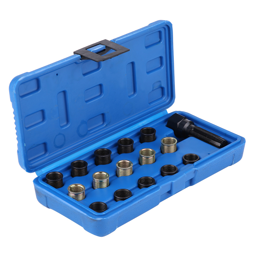 Zündkerzengewinde-reparaturset 14 Mm X 1,25, 16-teilig, M16 Gewindebohrer, Inklusive Tragekoffer.
