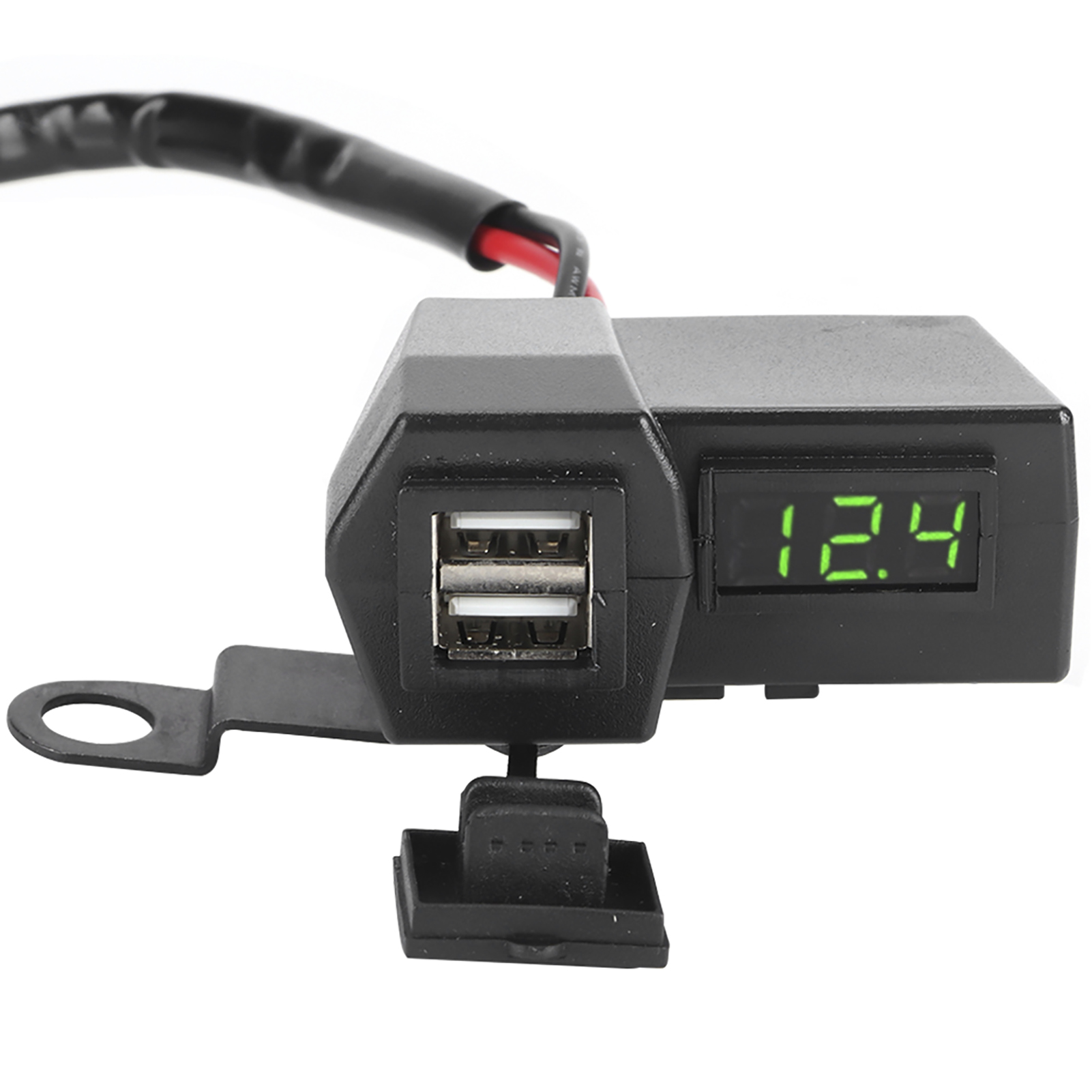 Universeller Motorrad-doppel-usb-ladeadapter Mit Voltmeteranzeige, Grün