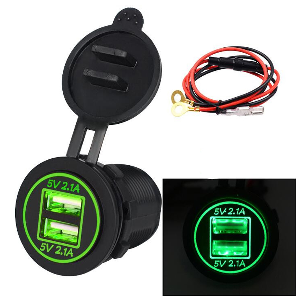 Wasserdichter 4,2-a-usb-doppelanschluss-ladegerät Für Auto, Motorrad, Boot, Zigarettenanzünderbuchse, Handy, Grün, Dc 12–24 V