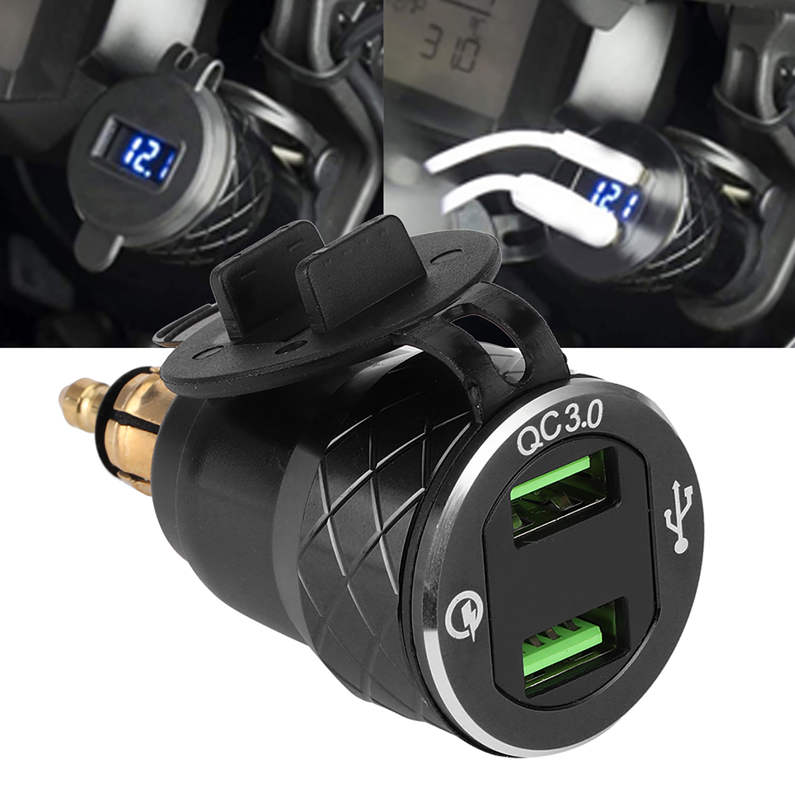 12v-24v Motorrad-usb-anschluss-ladegerät Mit Led-anzeige, Eu-stecker, Schwarz