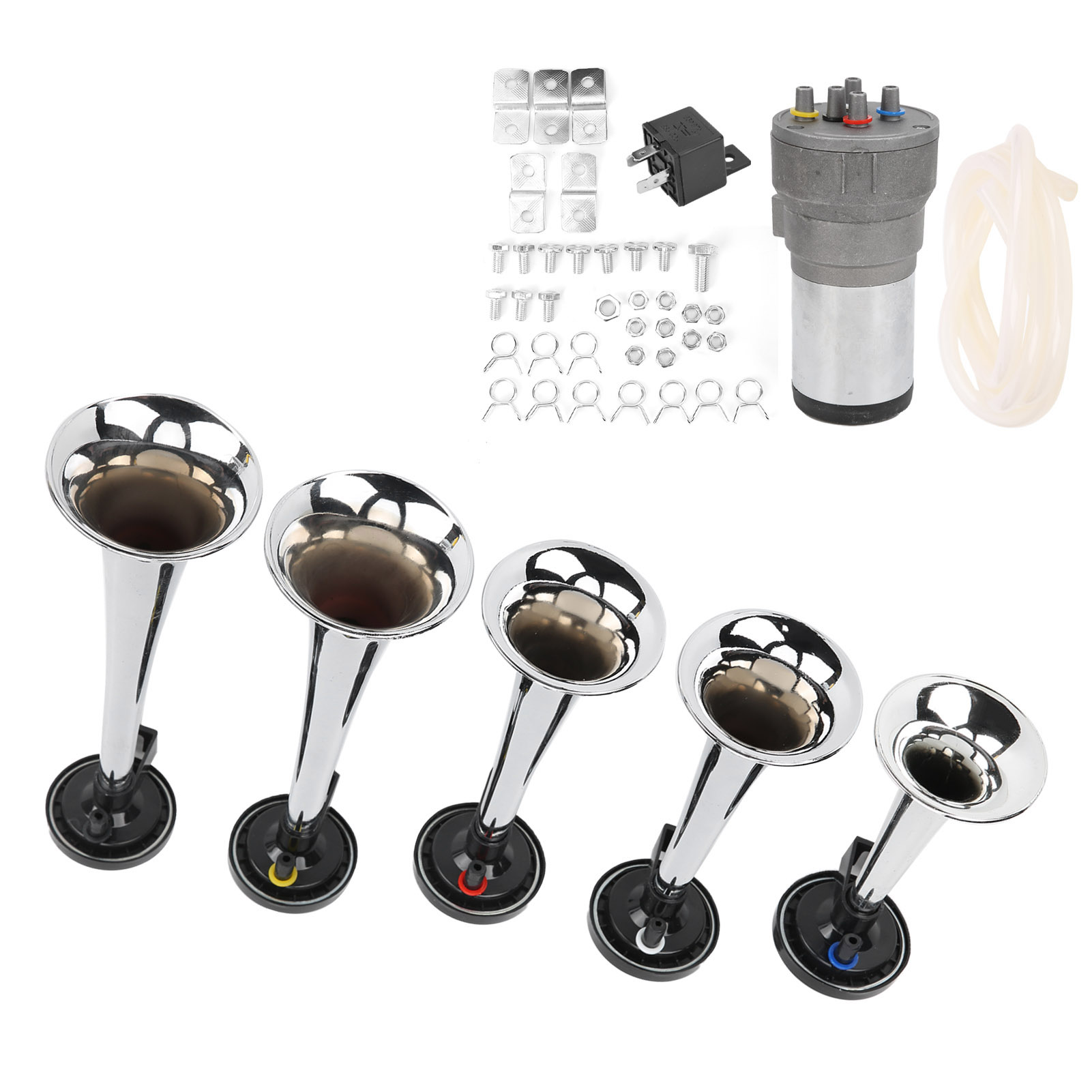 5-teiliges 12v-hupenset Mit Kompressor, Chrom-finish, Für Lkws, Boote Und Züge