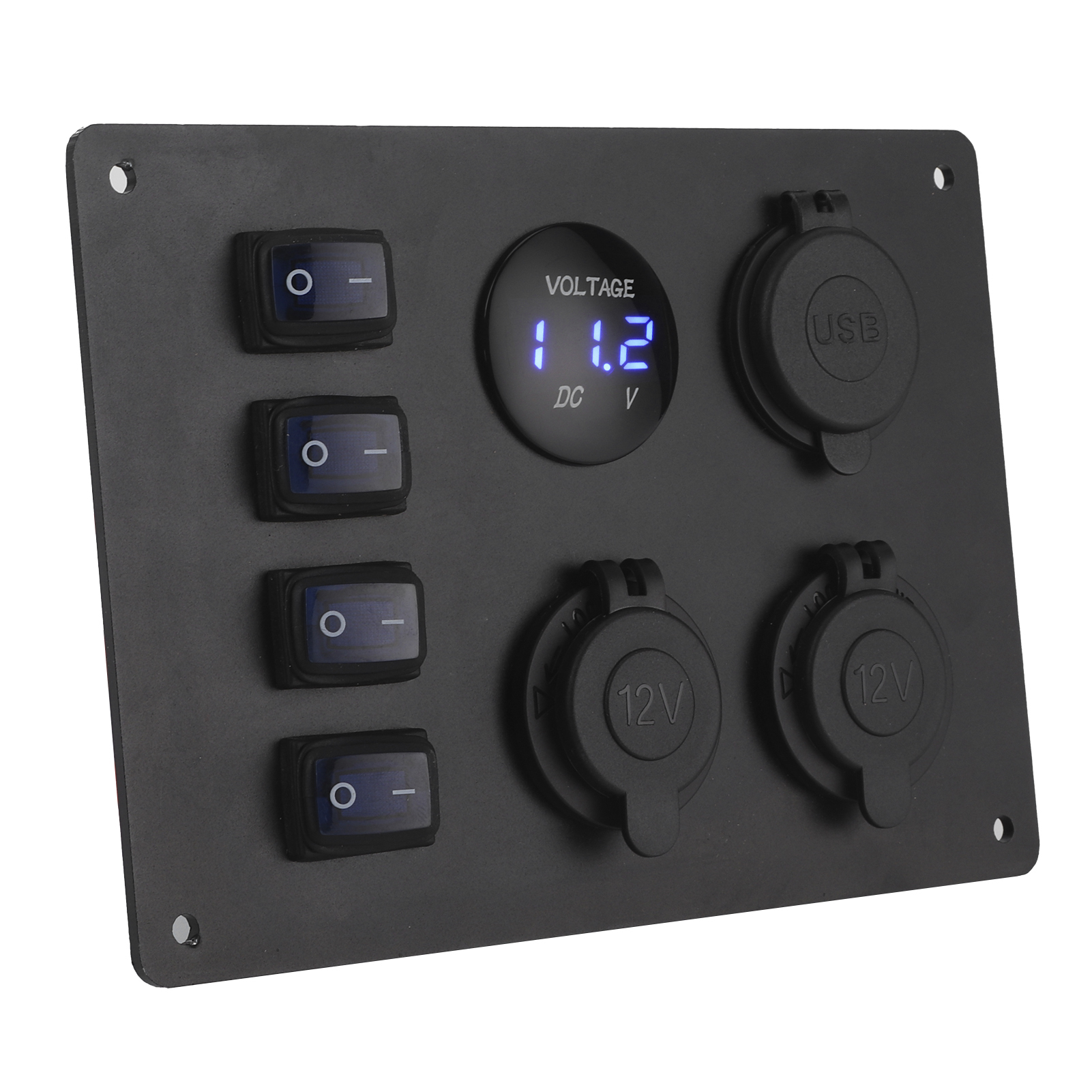 Wasserdichtes 4-schalter-wippschalterfeld, Zwei Usb-anschlüsse, Spannungsanzeige, 12-v-steckdose Für Auto, Boot Und Wohnmobil