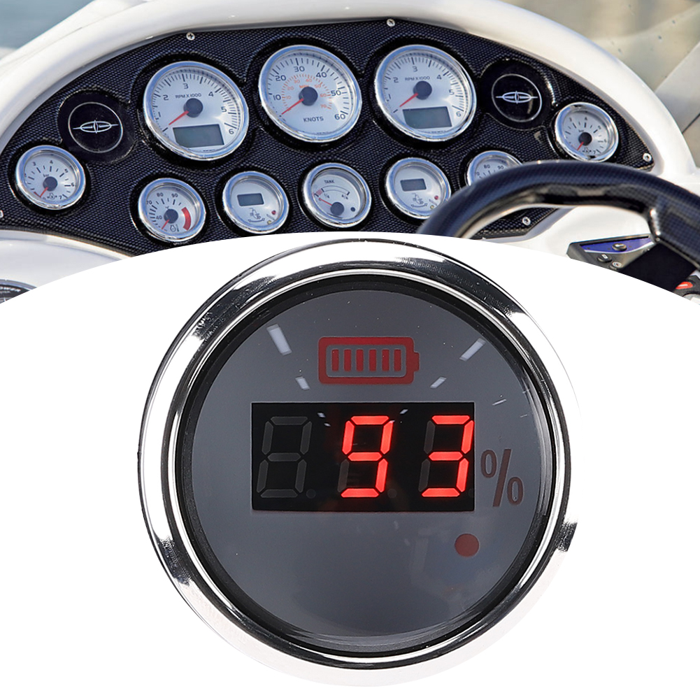 52 Mm (2 Zoll) Digitale Batterieanzeige, Wasserdicht, Beschlagfrei, 12 V, Mit Intelligentem Alarm Für Schiffe, Elektrofahrzeuge Und Boote (weißes Zifferblatt)