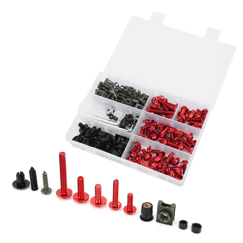 198-teiliges Set Windschutzscheibenverkleidungsschrauben M5 M6 Bolzen Kit Motorradzubehör Rot