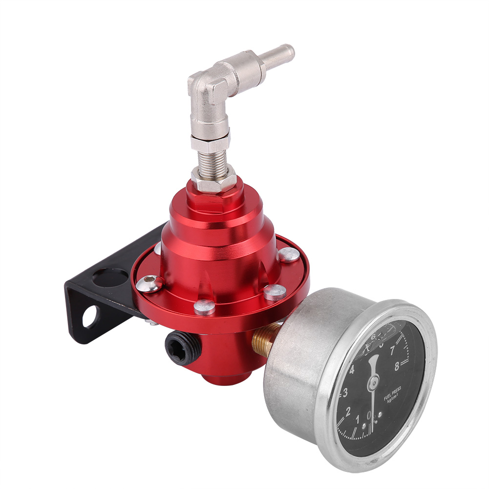 Universeller Kraftstoffdruckregler Aus Aluminium, Inklusive Manometer, Einstellbar Bis 160 Psi, 1:1-set, Rot, Für Kraftfahrzeuge.