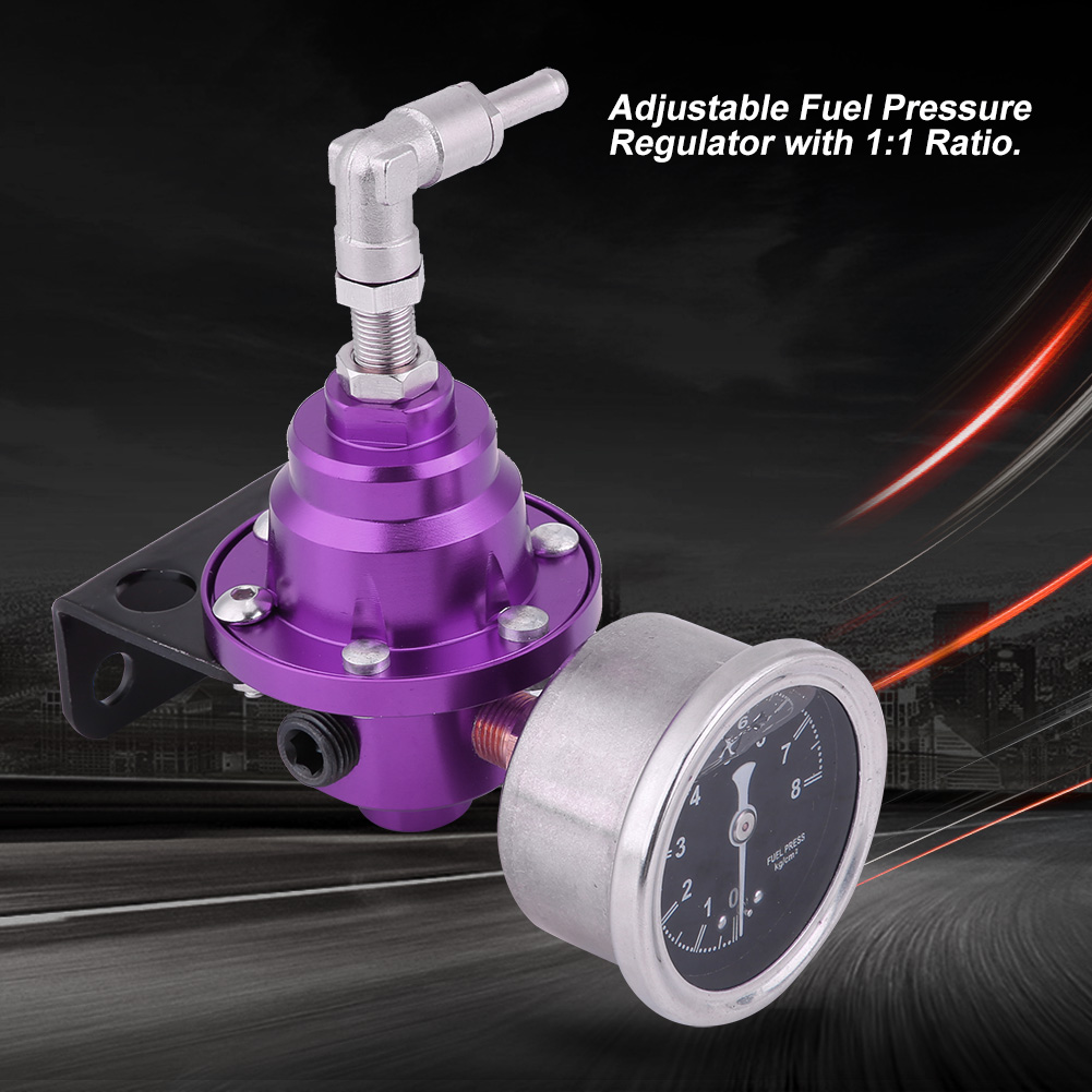 Universeller Kraftstoffdruckregler Aus Aluminium, 160 Psi, Einstellbar 1:1, Set Mit Öldruckanzeige, Lila