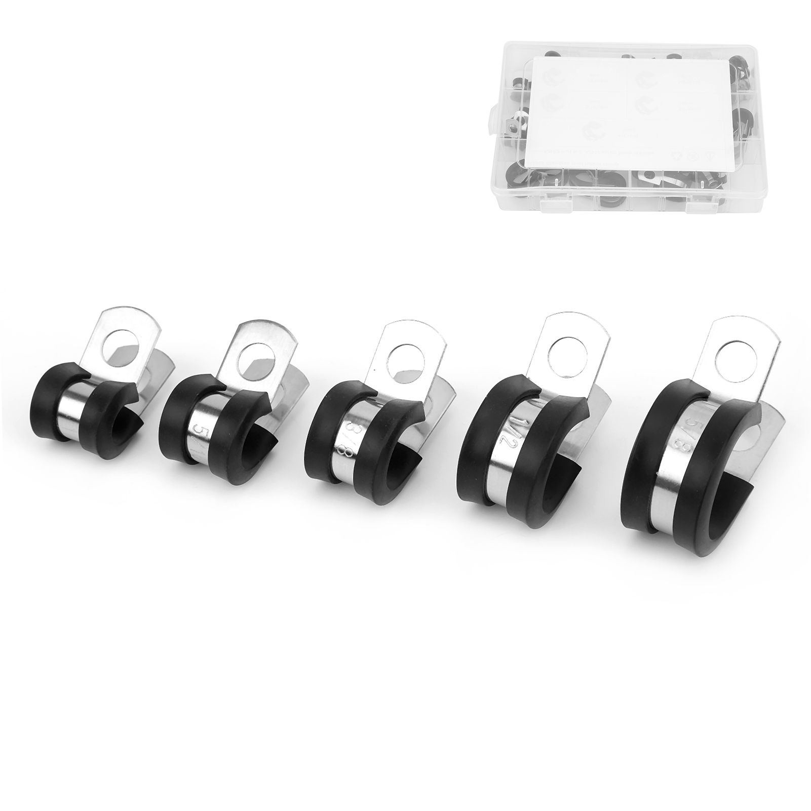 Set Mit 42 Edelstahl-schlauchschellen Vom Typ R, 5 Größen: 1/4", 3/8", 1/2", 5/8", 5/16".