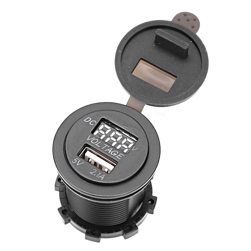 2-port-usb-kfz-ladegerät Mit Voltmeter, Spannungsanzeige, Ip66 Wasserdicht, Zigarettenanzünderstecker, Dc 12–24 V, Rot, Kfz-stromversorgung