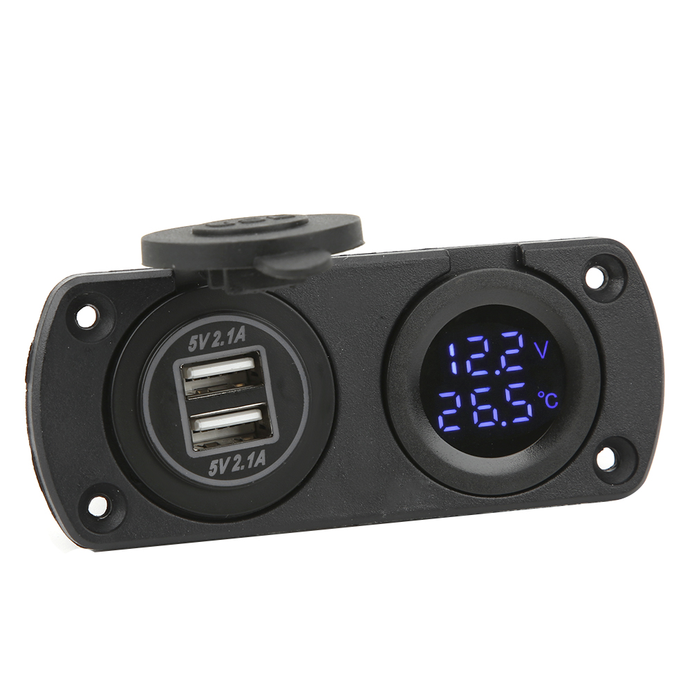 Temperatur-voltmeter-ladegerät, Kfz-doppel-usb-12v-steckdose, Zigarettenanzünderbuchse, Blau