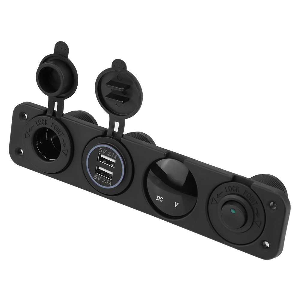 12–24-v-zigarettenanzünder Mit Zwei Usb-ladeanschlüssen, Grünem Led-voltmeter, 4-poligem Ausgang, Bedienfeldschalter Und Kfz-steckdose