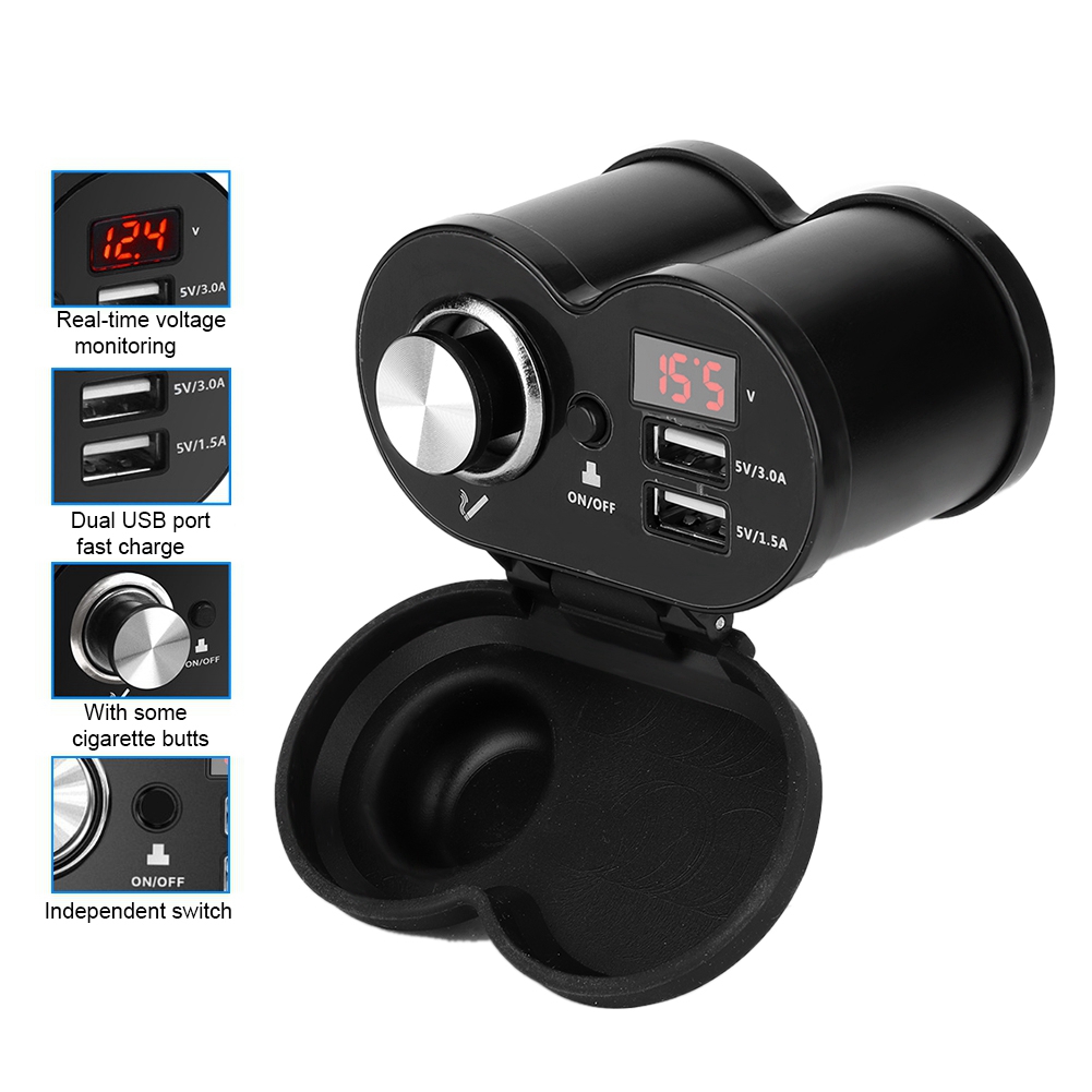 Motorrad-doppel-usb-ladegerät Mit Voltmeter Und Zigarettenanzünderbuchse, 2 Anschlüsse, Multifunktional, Schwarz, 12v-kompatibel