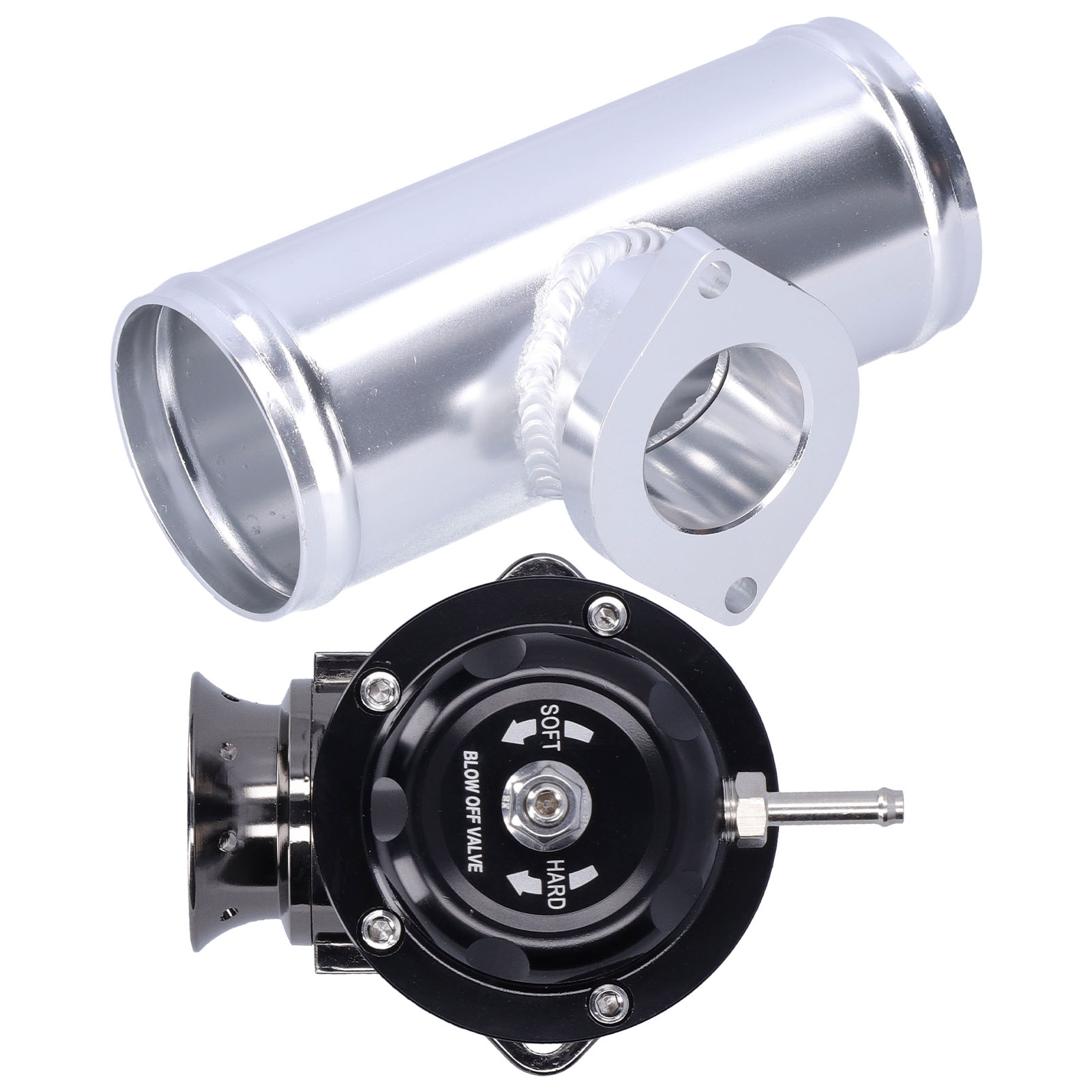 2,5-zoll-turbo-bov-schlauch, Aluminiumflansch Typ Rs, Universelle Druckentlastung, Schwarzes Anschlussstück