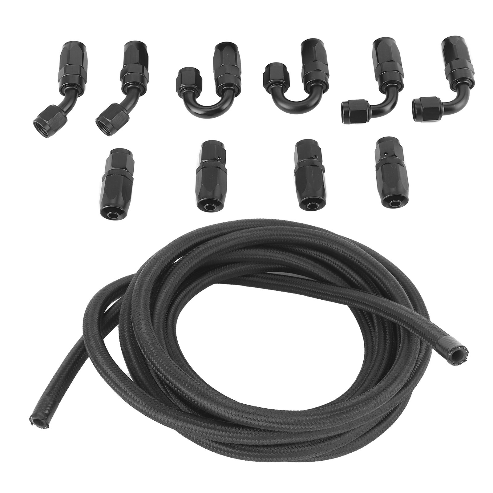 5 M An6 6an Kraftstoffschlauch Mit Edelstahlanschluss, Ummantelter Nylonschlauch, Benzin/öl, Gerader Adapter 45° 90° 180° Ende
