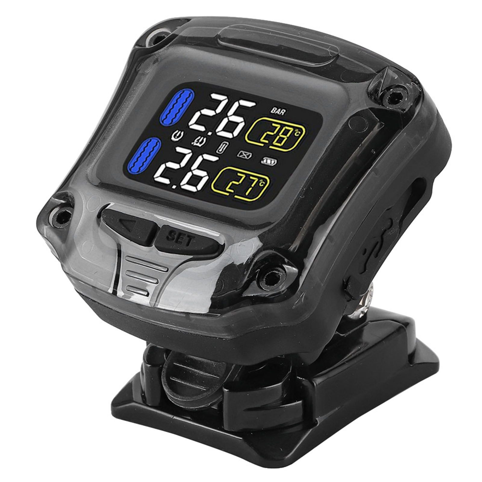 Tpms-motorradreifen Mit 2 Externen Sensoren, Echtzeit-drucküberwachung, Kompatibel Mit Motorrädern Und Rollern, Leckagewarnung, Digitalanzeige, Ip67 Wasserdicht.