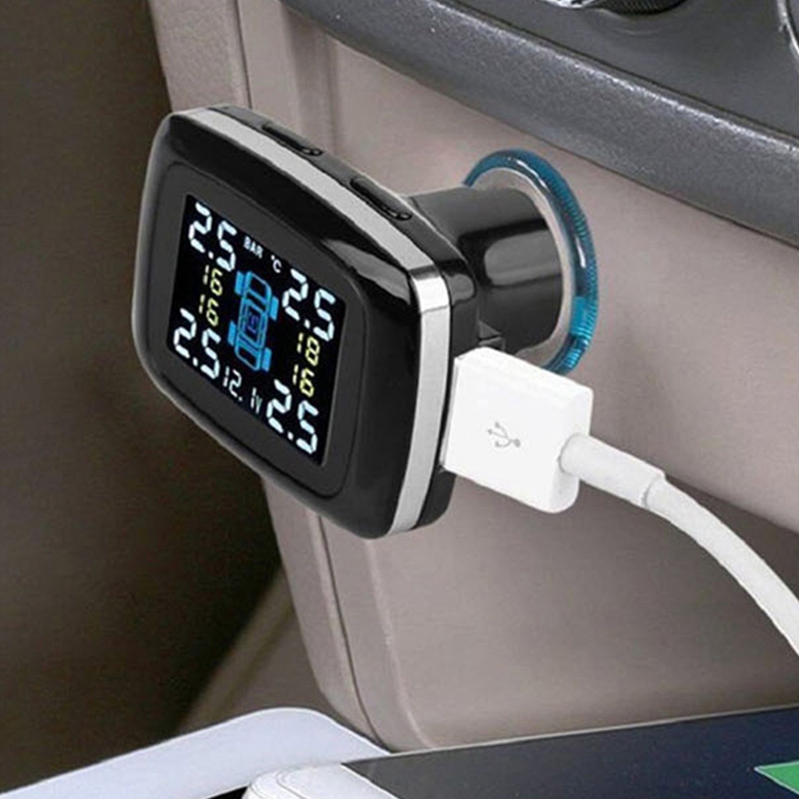 Tpms-reifendruckkontrollsystem Mit Zigarettenanzünderstecker, 4 Externen Sensoren Und Kfz-reifendruckkontrollsystem