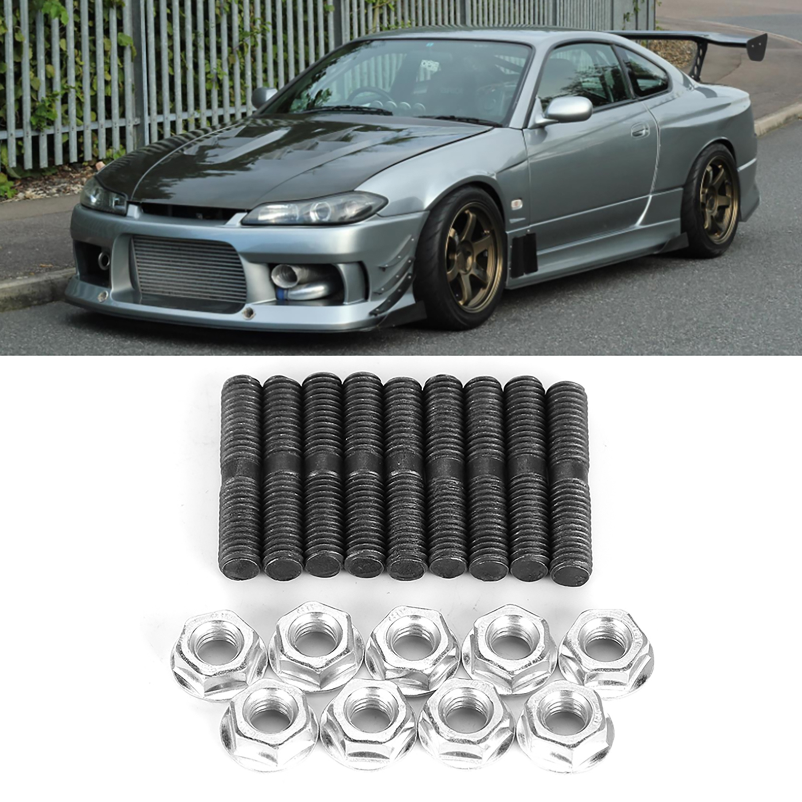 9 Stück Turbobolzen + Sicherungsmuttern, Kompatibel Mit S13, S14, S15, Sr20, Ca18