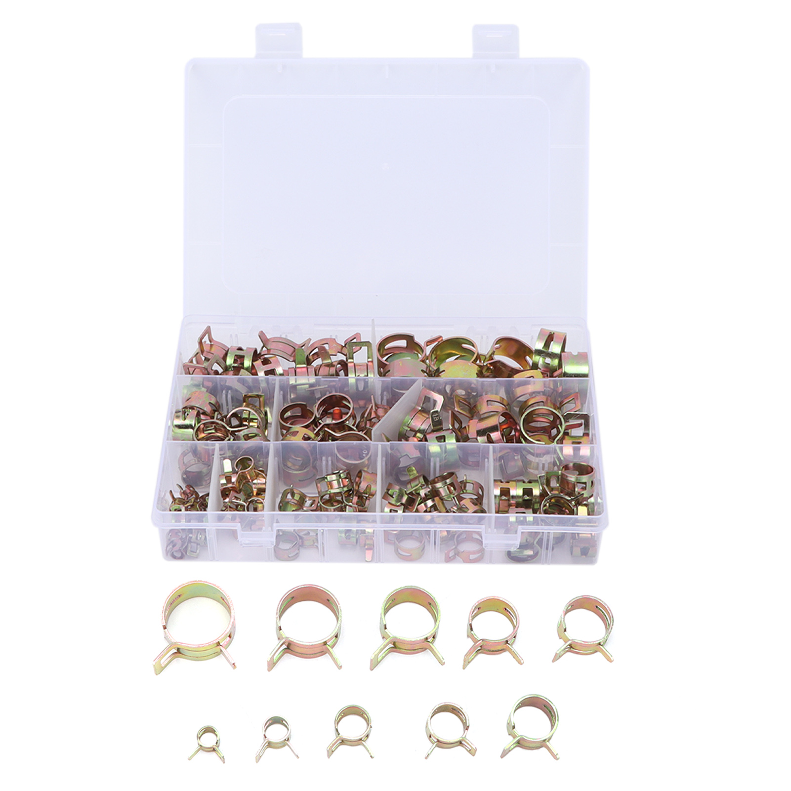 Packung Mit 100 Verschiedenen Federklemmen Für Luft-, Wasser-, Kraftstoff- Und Kfz-leitungen.