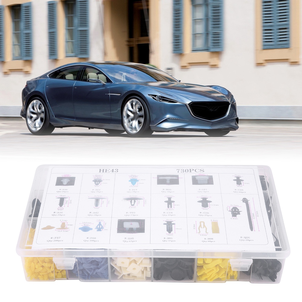 730 Stück, 17 Verschiedene Größen, Karosseriebefestigungsclips, Drucknieten, Stoßstangenclips, Zierleistenclips, Halteclips, Kfz-befestigungselemente