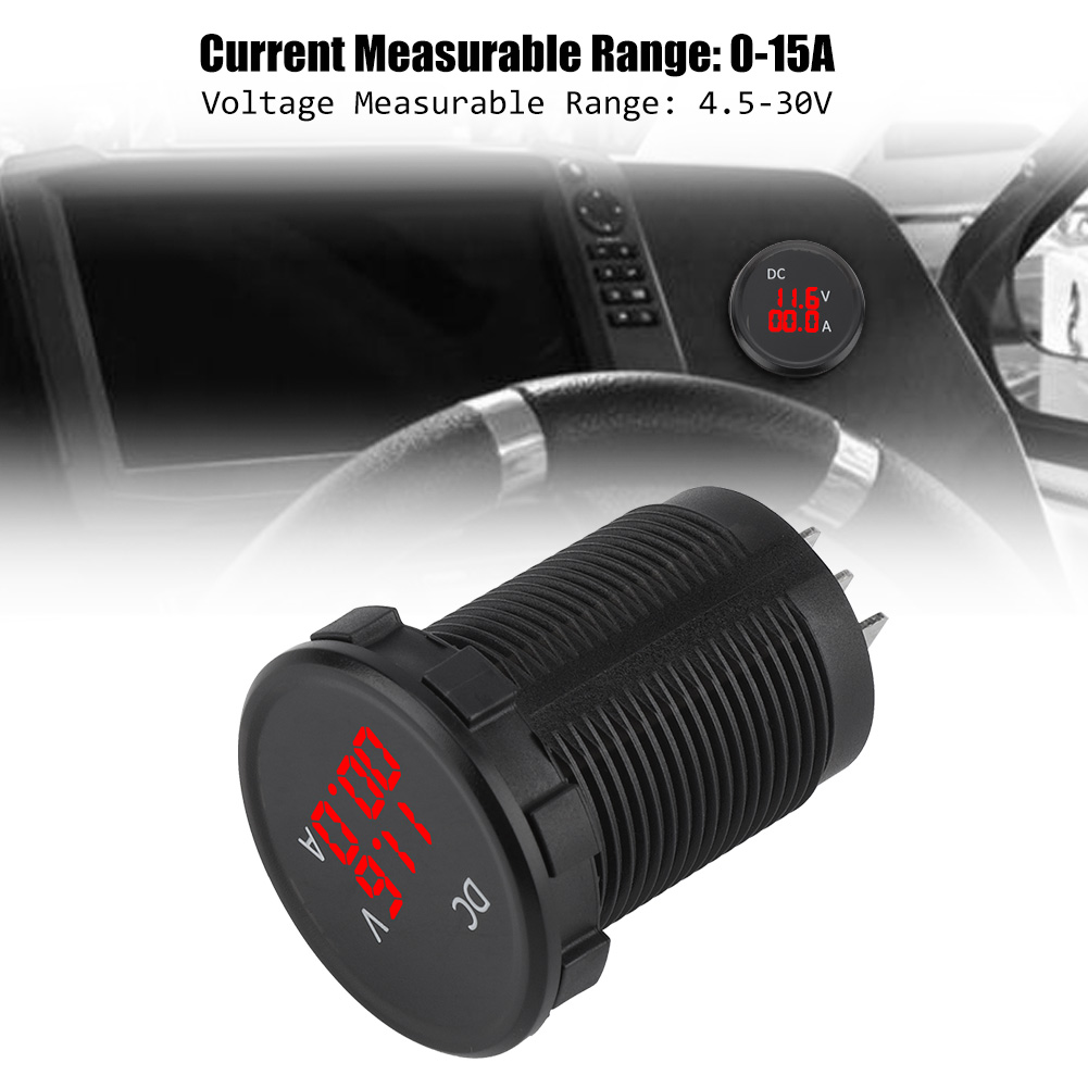 Digitales Voltmeter/amperemeter (12–24 V) Mit Roter Led-anzeige, Misst Spannung Und Stromstärke Für Autos, Motorräder Und Boote