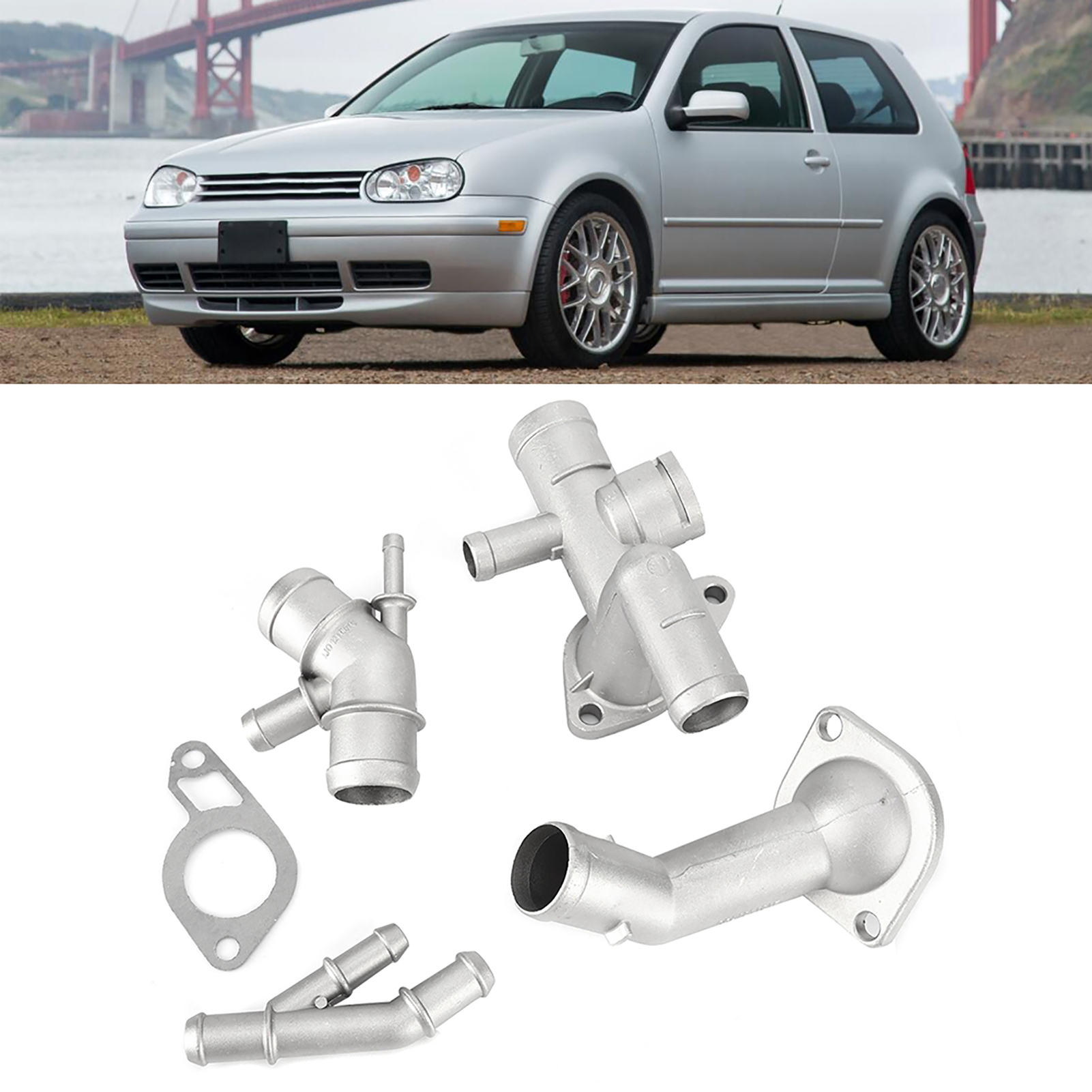Satz Von 4 Aluminiumflanschen Für Motorkühlmittelschläuche, Kompatibel Mit Vw Mk4 1.8t 2000-2005, Referenz 06a121132a, Hochleistungs-anschlussset.