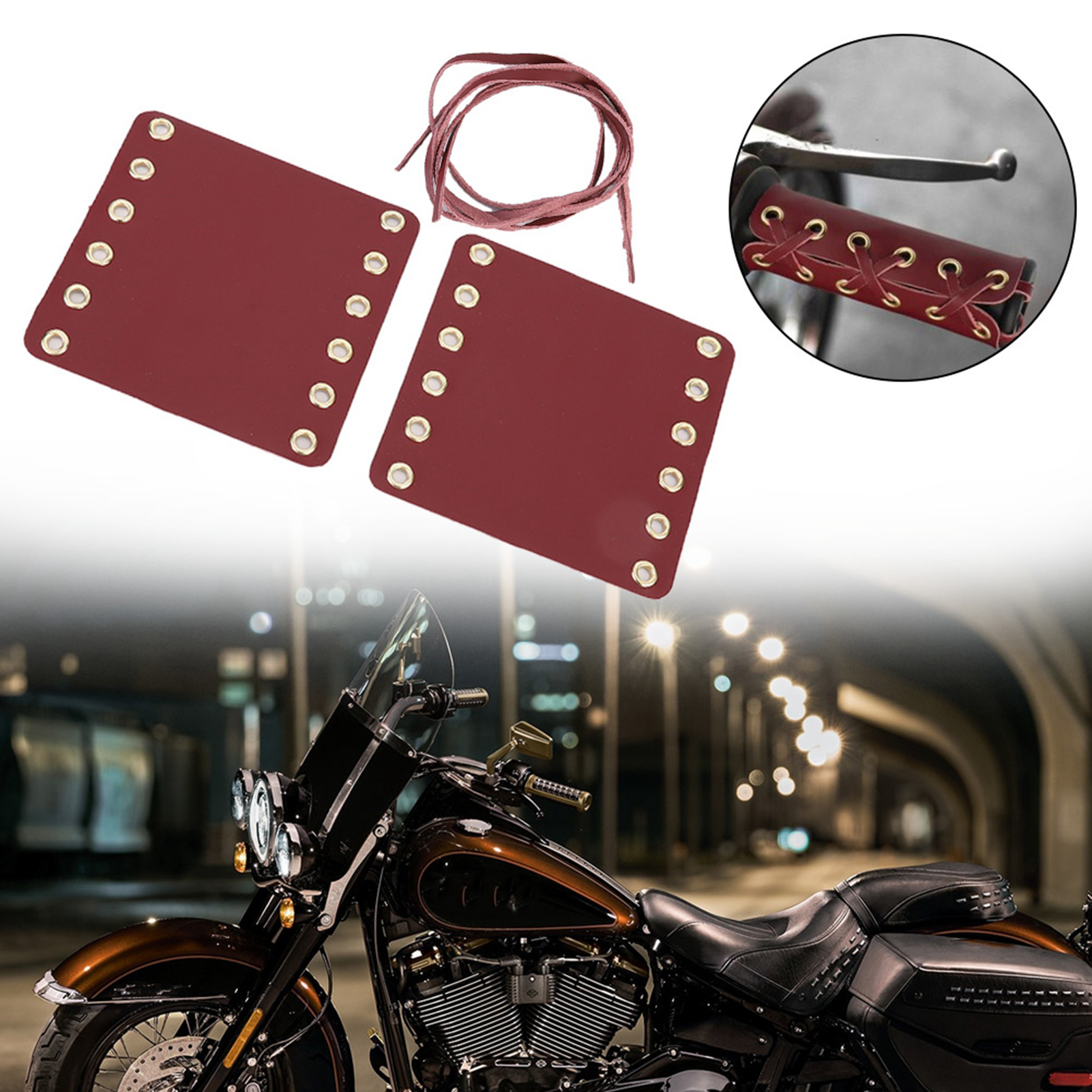 Rote Leder-motorradlenkergriffe, Rutschfeste Überzüge, Individuelles Zubehör, 2-teiliges Set, Universeller Komfort Und Stil.