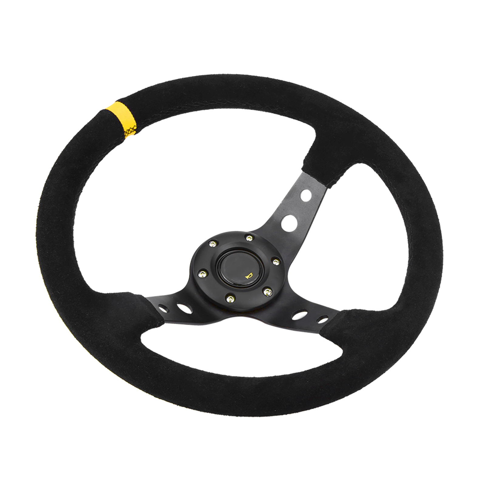 Universelles Rennlenkrad 35 Cm/14 Zoll, 6 Schrauben, Mit Hupe, Gelb, Für Autotuning Und Sport.