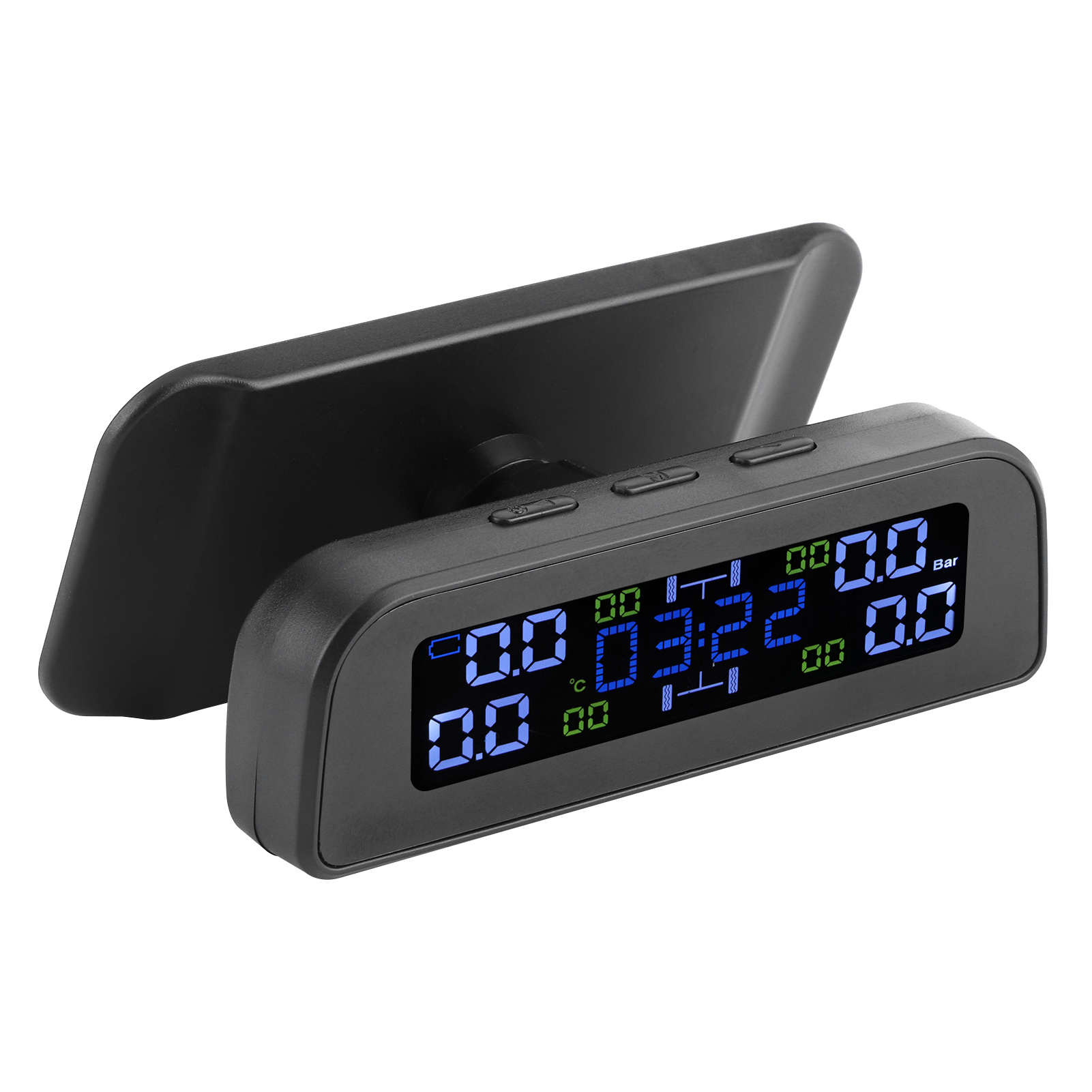 Solarbetriebenes Reifendruckkontrollsystem Mit Lcd-anzeige, Externem Sensor Und Uhr