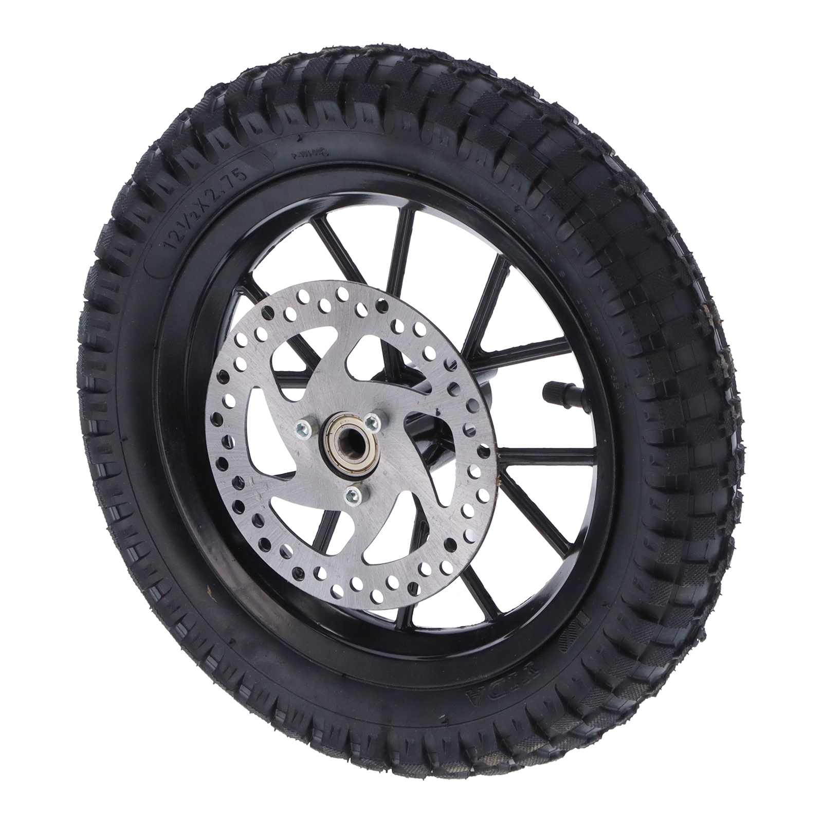 12,5 X 2,75 Zoll Gummivorderreifen Mit Bremsscheibe Und Angeschraubtem Kettenrad Für 47- Und 49-cm³-2-takt-mini-motocross-motorräder, Schwarz, Komplettrad