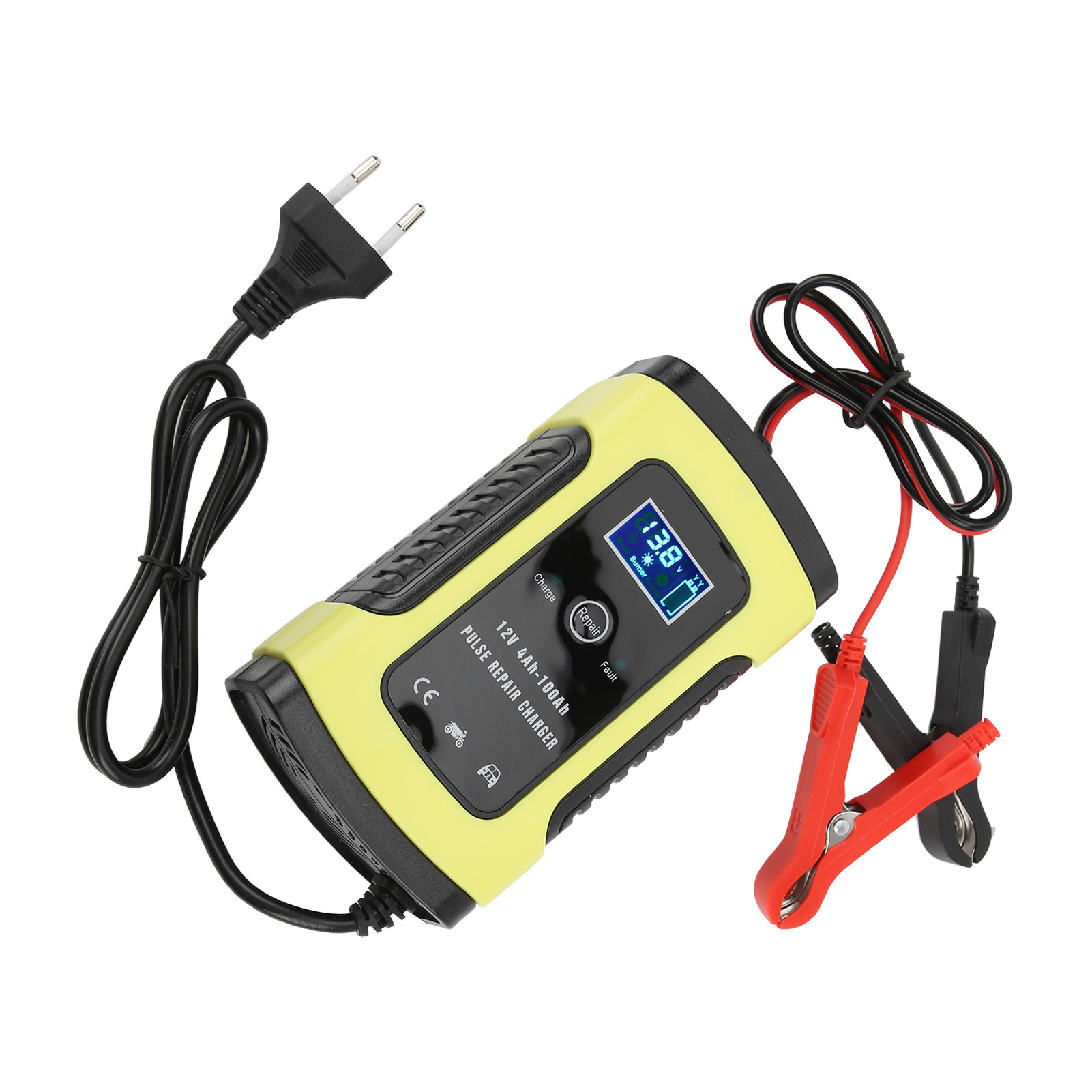 Automatisches 12v 6a Batterieladegerät Mit Digitaler Lcd-anzeige, Universell Für Motorrad Und Auto, 4-100ah, Eu-stecker 100-240v