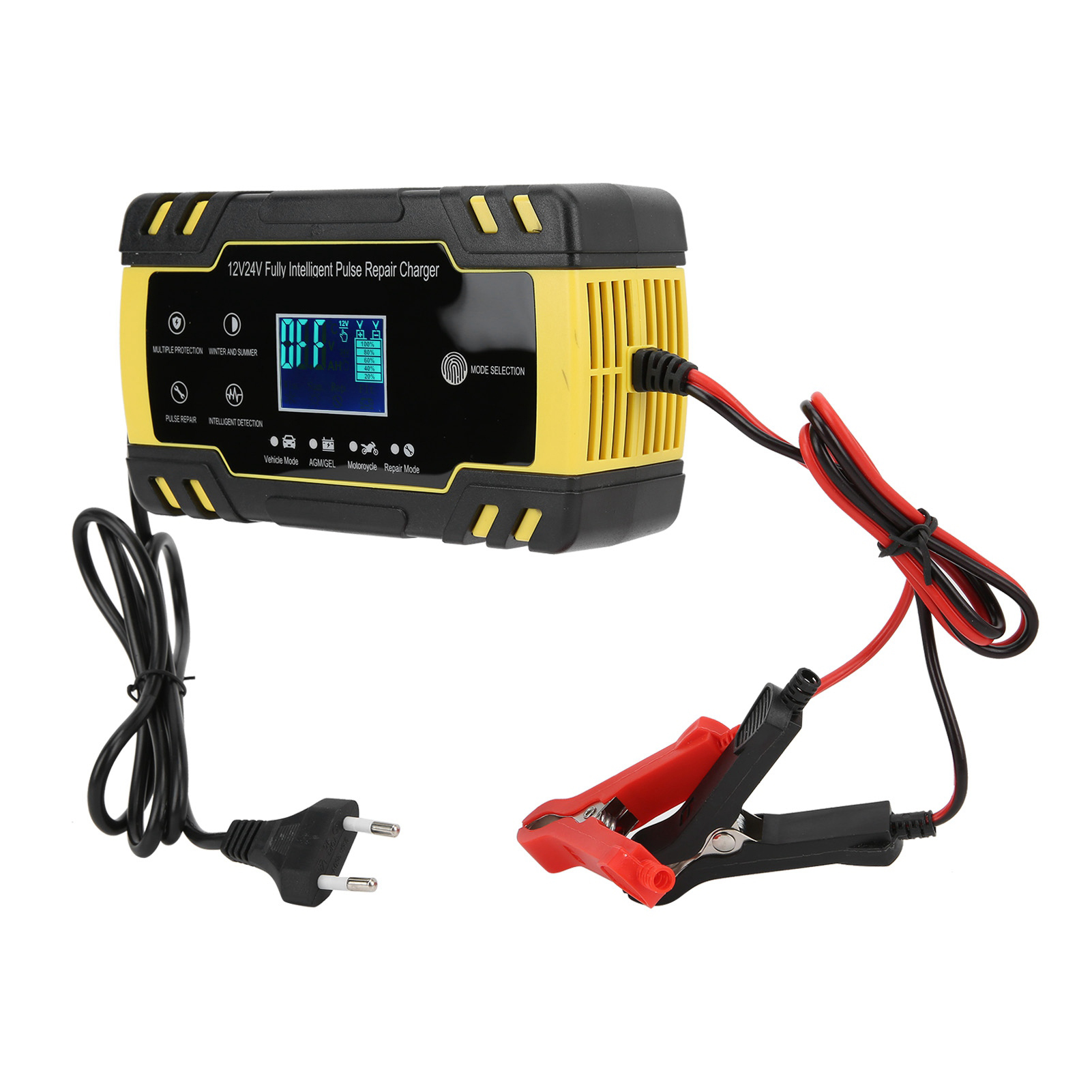 Automatisches 12v/24v Smart-batterieladegerät Mit Impulsreparatur Für Autos Und Motorräder, Eu-stecker 110v-240v