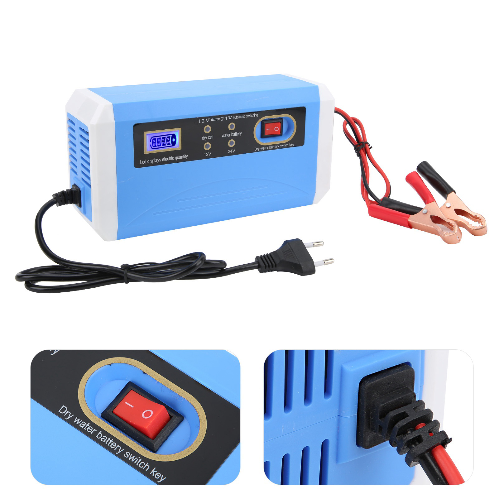 Intelligentes 12v/24v-batterieladegerät Mit Lcd-bildschirm, Automatischer Wartung Und Impulsreparatur, Kompatibel Mit 10ah-200ah-batterien, 110-240v-netzteil