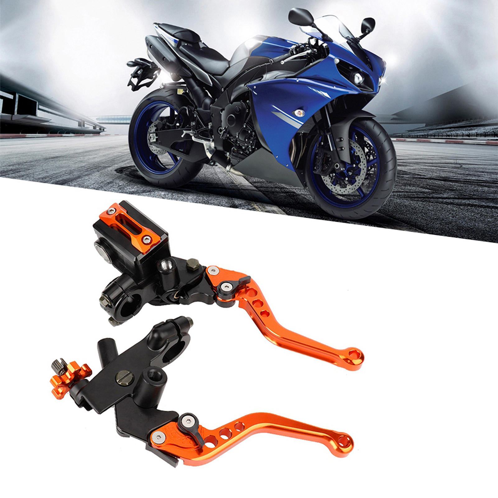 Universeller Motorrad-brems- Und Kupplungsgeberzylinderhebel 22 Mm, Orangefarbenes Paar, Inklusive Ausgleichsbehälter, Kompatibel Mit 7/8 Zoll, Ersatzteilset.