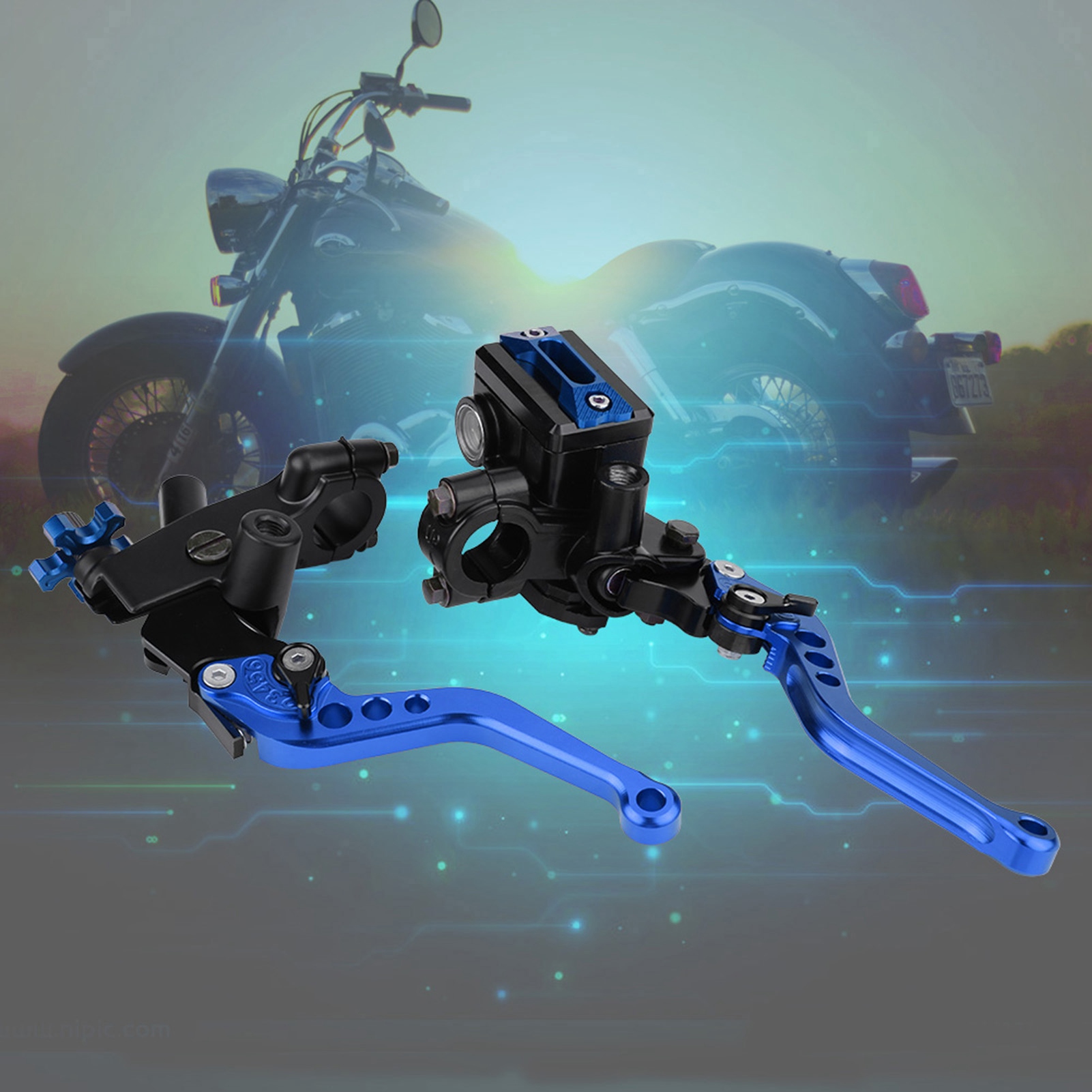 Universeller Motorrad-hauptbremszylinderhebel 7/8" (22 Mm), Set Mit 2 Brems- Und Kupplungshebeln, Inklusive Ausgleichsbehälter, Blau, Kompatibel Mit Den Meisten Motorrädern.