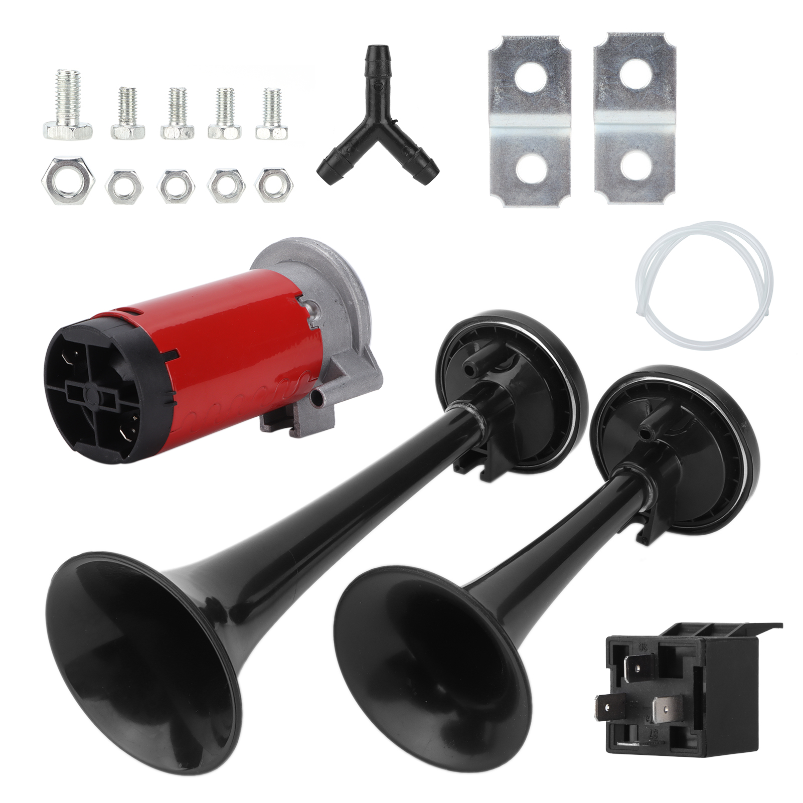 12v 130db Doppel-drucklufthupe, Schwarz, Für Wohnmobil, Transporter, Traktor, Motorrad, Utv – Robuste Ersatzhupe