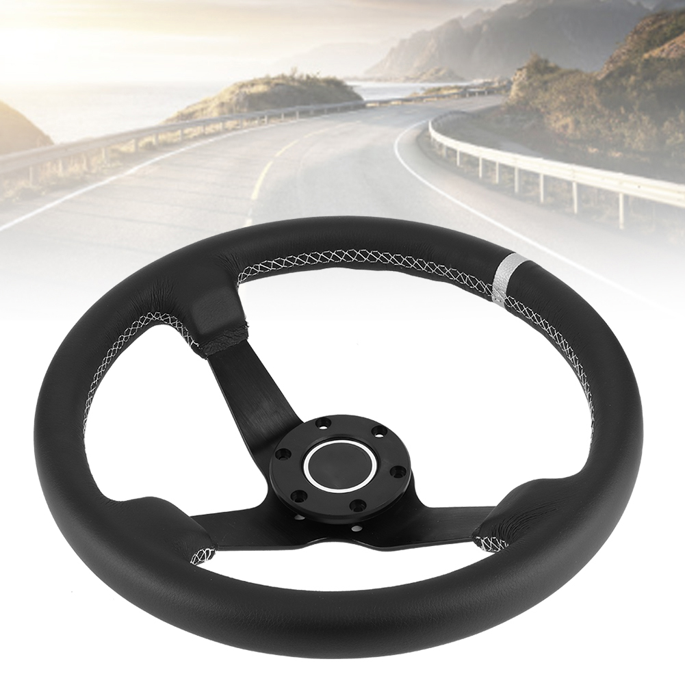 350 Mm/14 Zoll Sparco Style 6-loch Tiefbett-rennlenkrad Aus Schwarzem Leder Mit Hupe