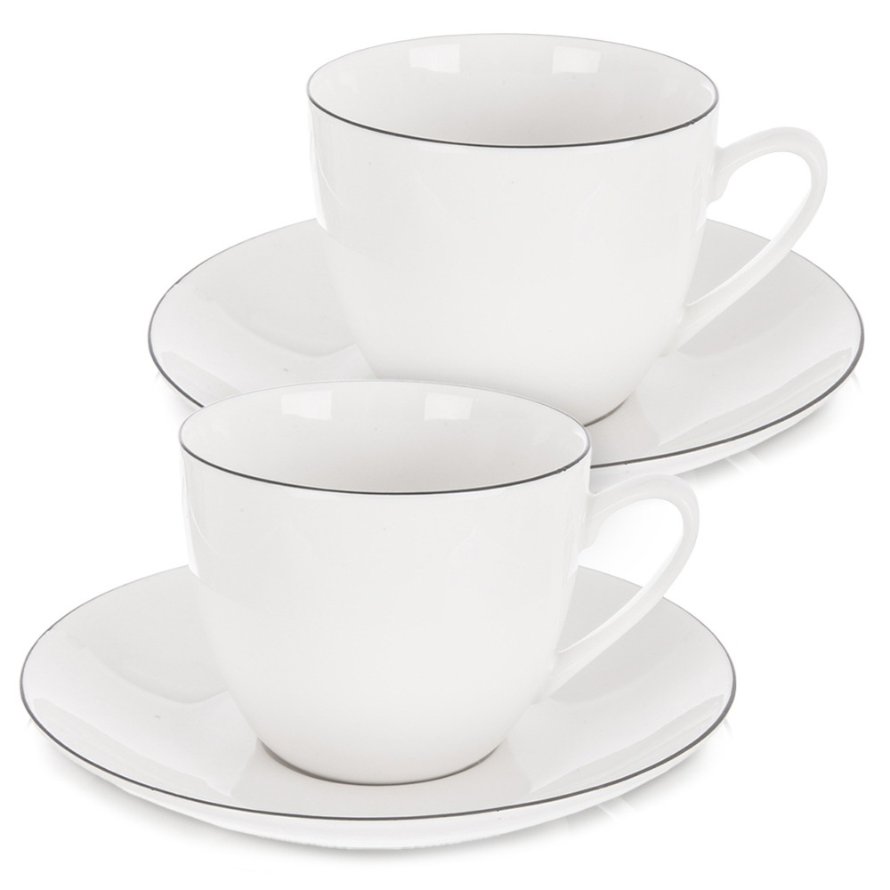 Weiße Decora Porzellantassen Mit Untertasse 200 Ml 2 Stück.