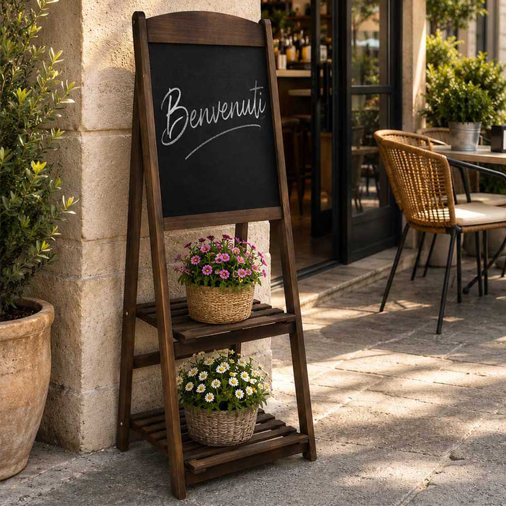 Werbetafel Aus Braunem Holz Mit Zwei Ablagen Für Bars Und Restaurants, Höhe 112 Cm