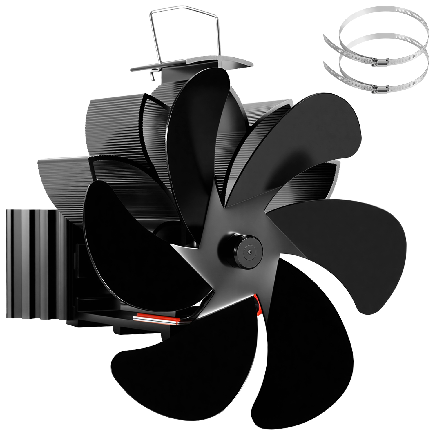 Randaco Kaminofen Ventilator Magnetisch Mit 6 Flügeln, 2 Rohrschellen Und Schraubendreher, Schwarz
