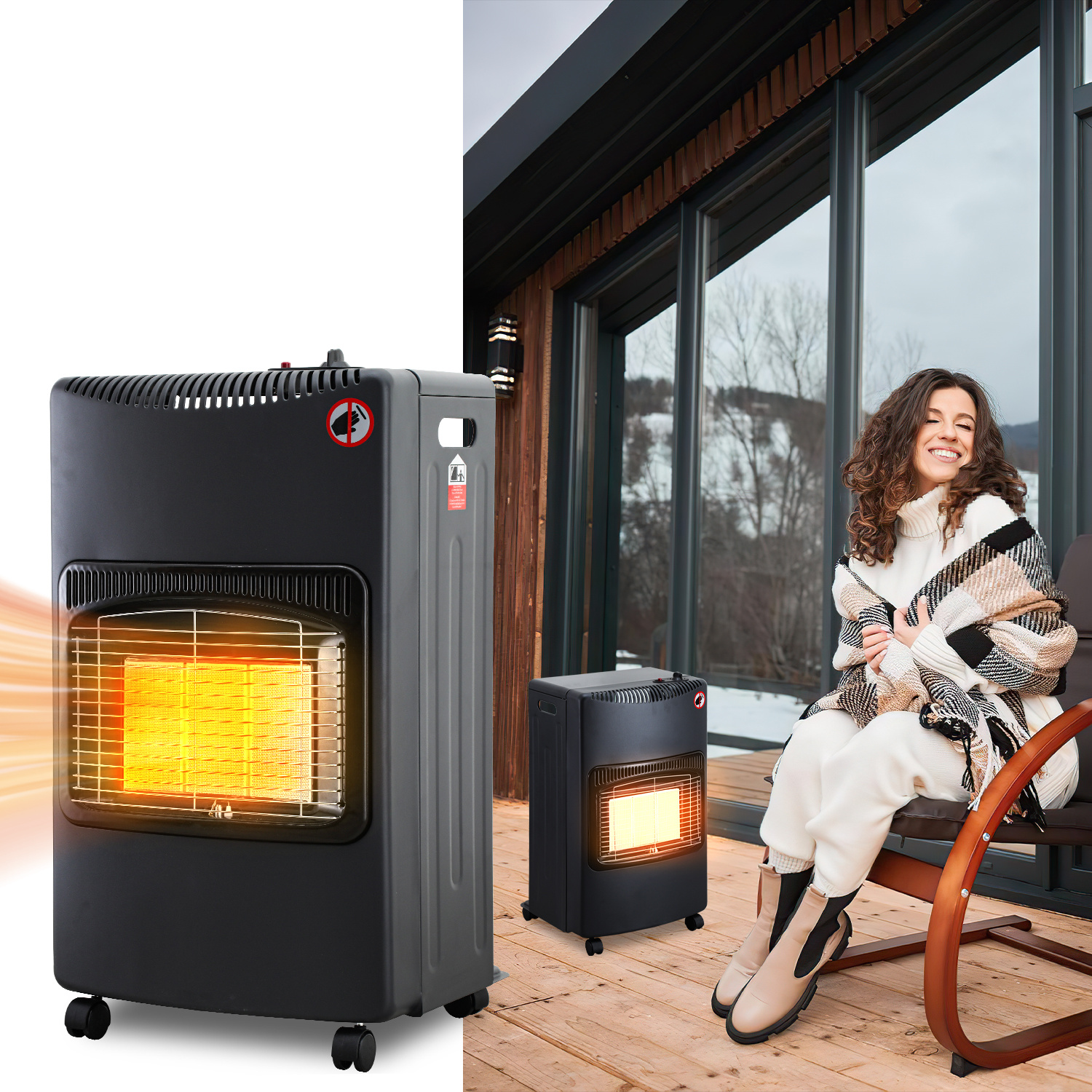 Randaco Mobile Gasheizung 4,2 Kw Faltbar, Infrarot Gasofen Für Lpg, Piezozündung, 5 Rollen, Europa-set