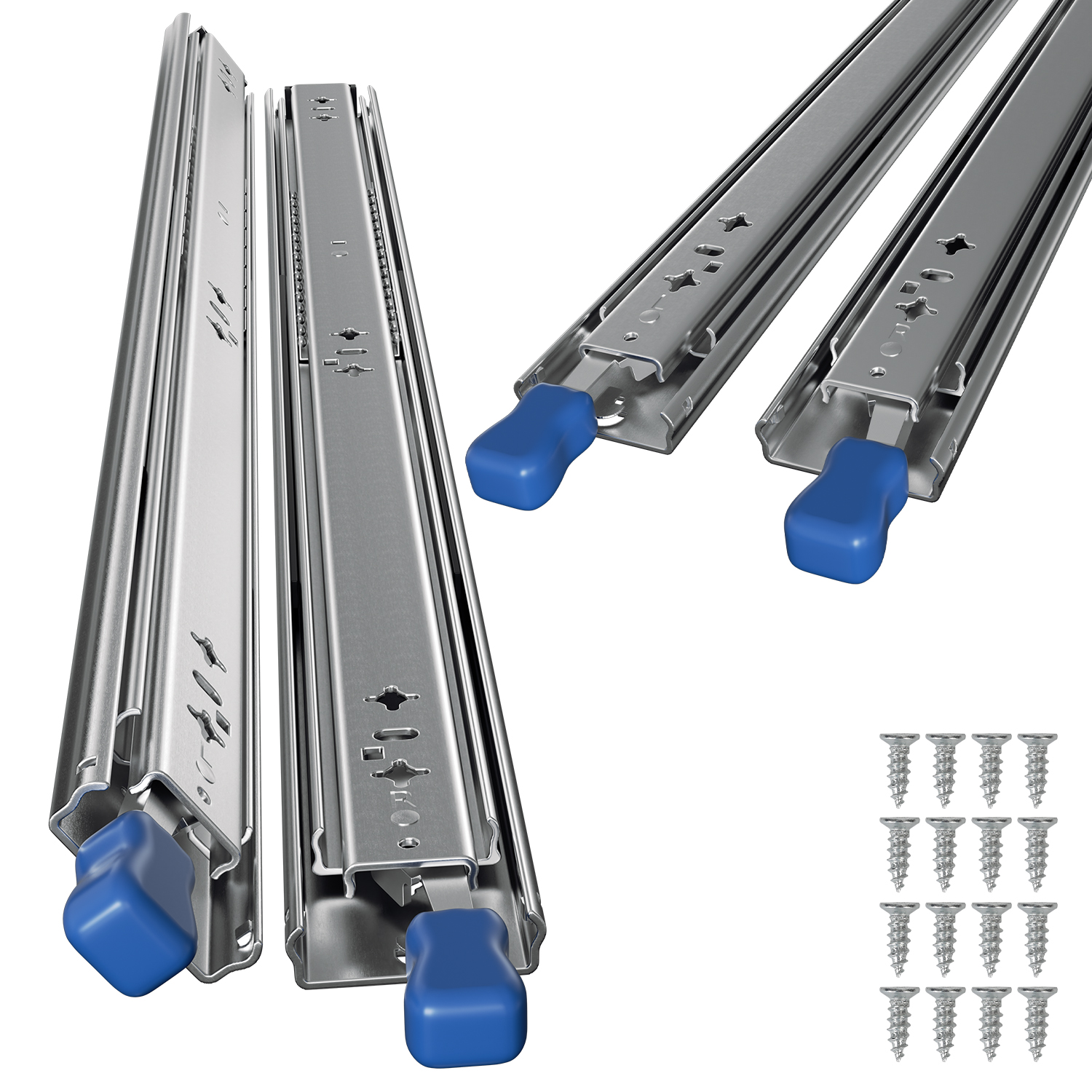 Randaco 2 Paar Teleskopschienen Für Schwere Schubladen, 3-teilig, 2 Mm Stahl, Verriegelbar Und Herausnehmbar, 120kg, 450mm