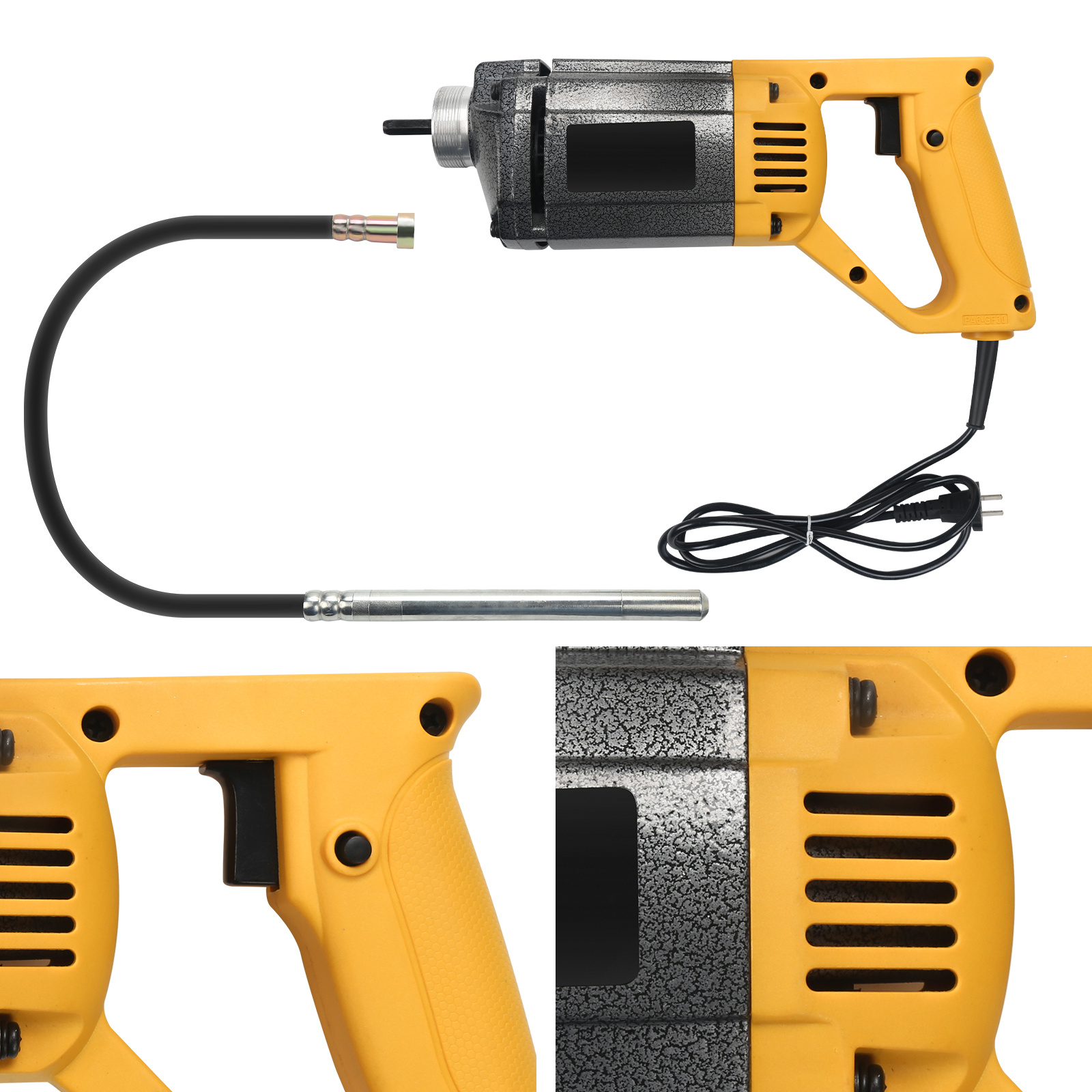 Randaco Elektro Betonrüttler 35mm 1000w Flaschenrüttler Rüttelflasche Innenrüttler Elektro Rüttler 1.5m Schlauch