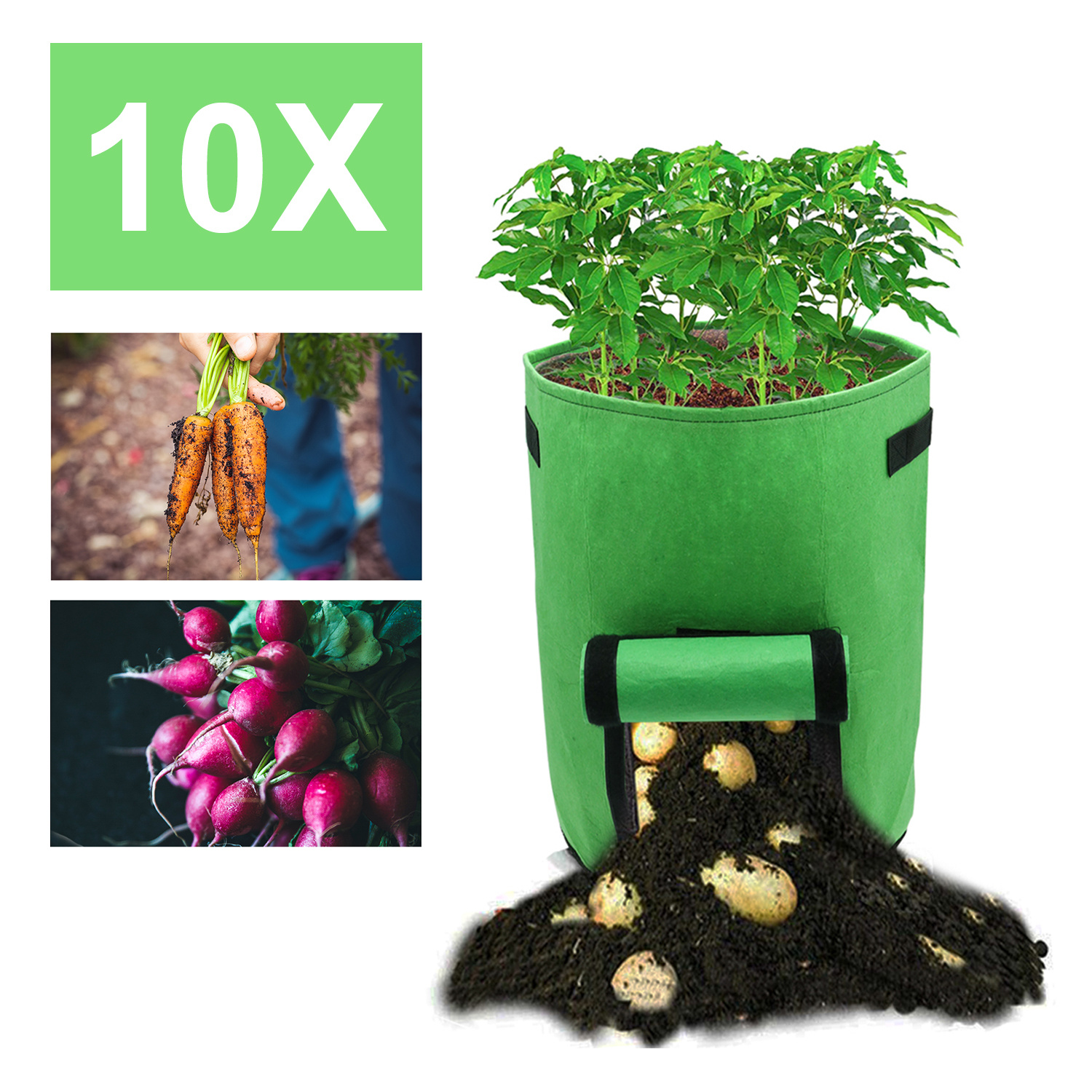 Randaco 10er Set Pflanzsäcke 26,5 L Aus Vlies Mit Sichtfenster & Griffen, Kartoffel-pflanztaschen Für Gemüse, Balkon & Garten