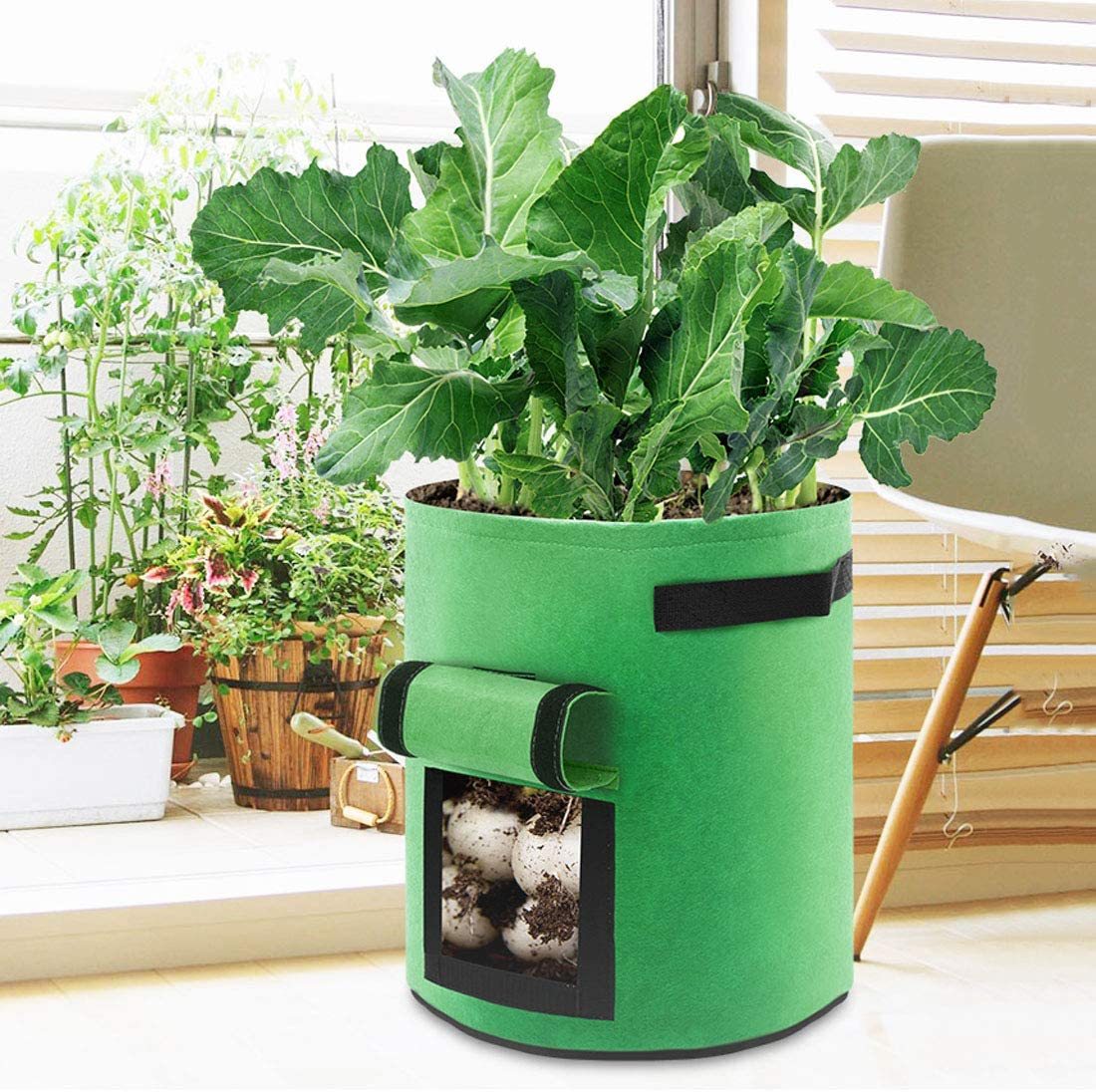 Randaco 15er Set Pflanzsäcke 26,5 L Aus Vlies Mit Sichtfenster & Griffen, Kartoffel-pflanztaschen Für Gemüse, Balkon & Garten