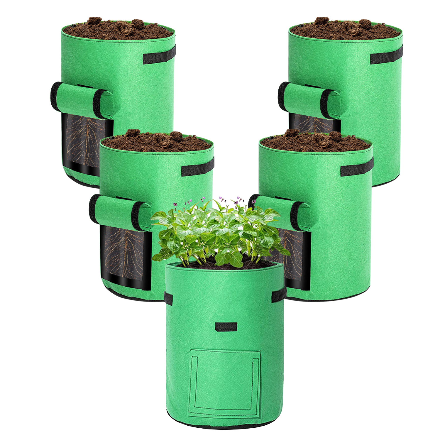 Randaco 15er Set Pflanzsäcke 38 L Aus Vlies Mit Sichtfenster & Griffen, Kartoffel-pflanztaschen Für Gemüse, Balkon & Garten